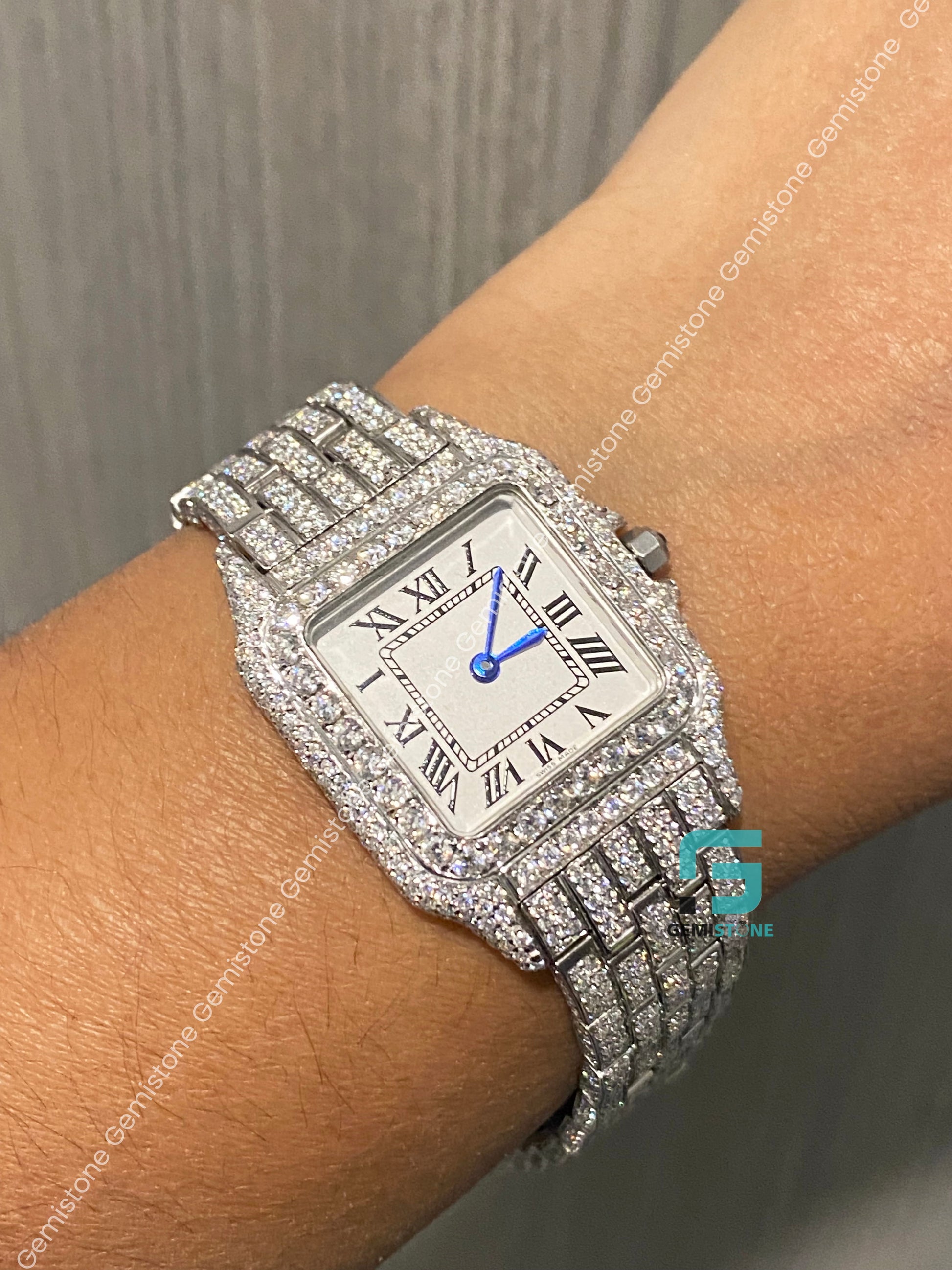 Fully Iced Out Cartier Moissanite Watch For Women