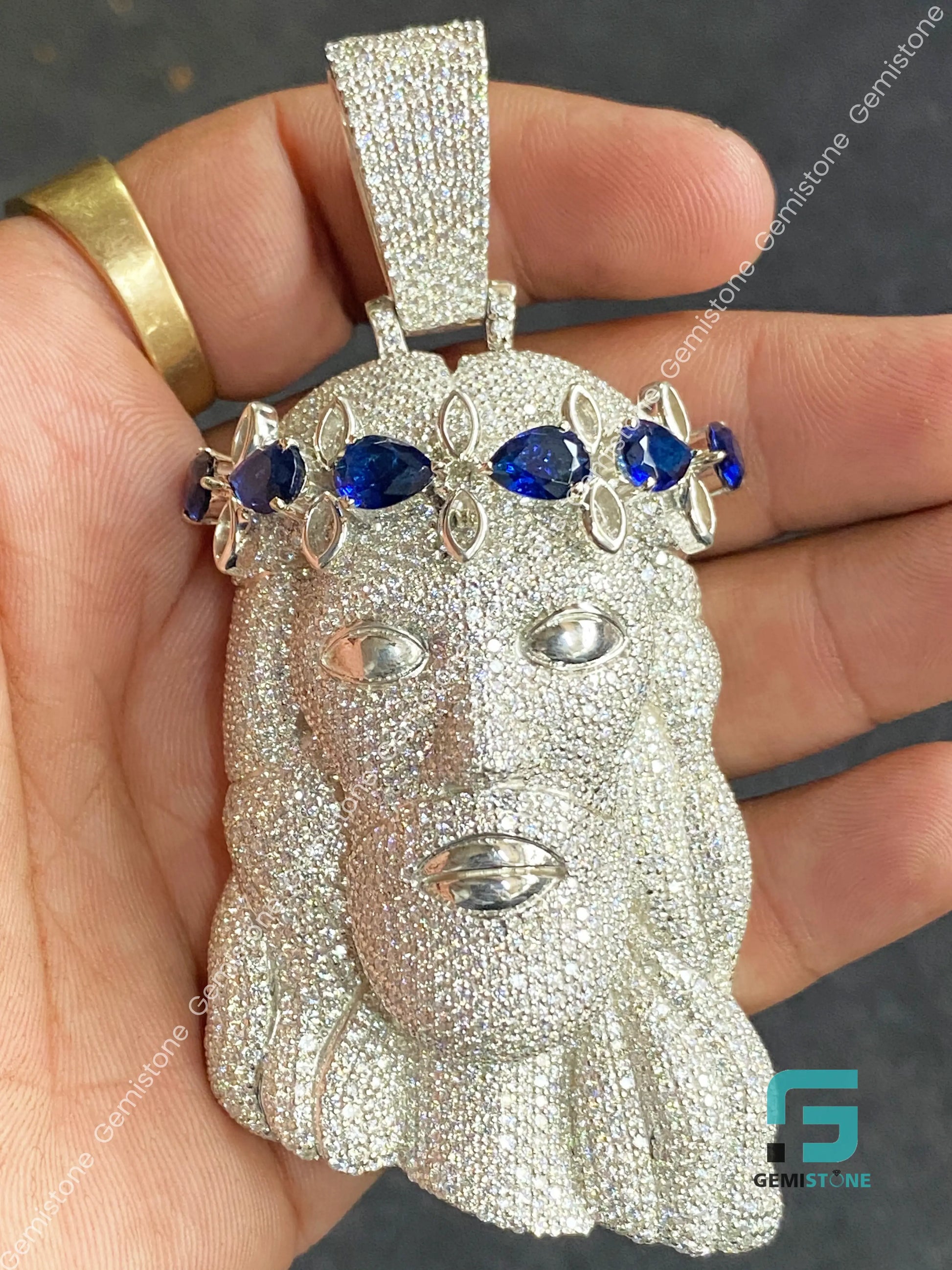 Fully Iced Out Jesus Face Dial Moissanite Pendant