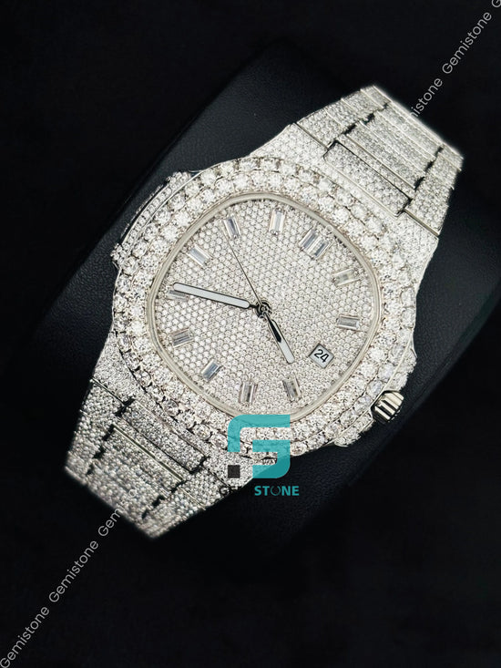 41MM Fully Iced Baguette Bar Moissanite Patek Philippe Watch