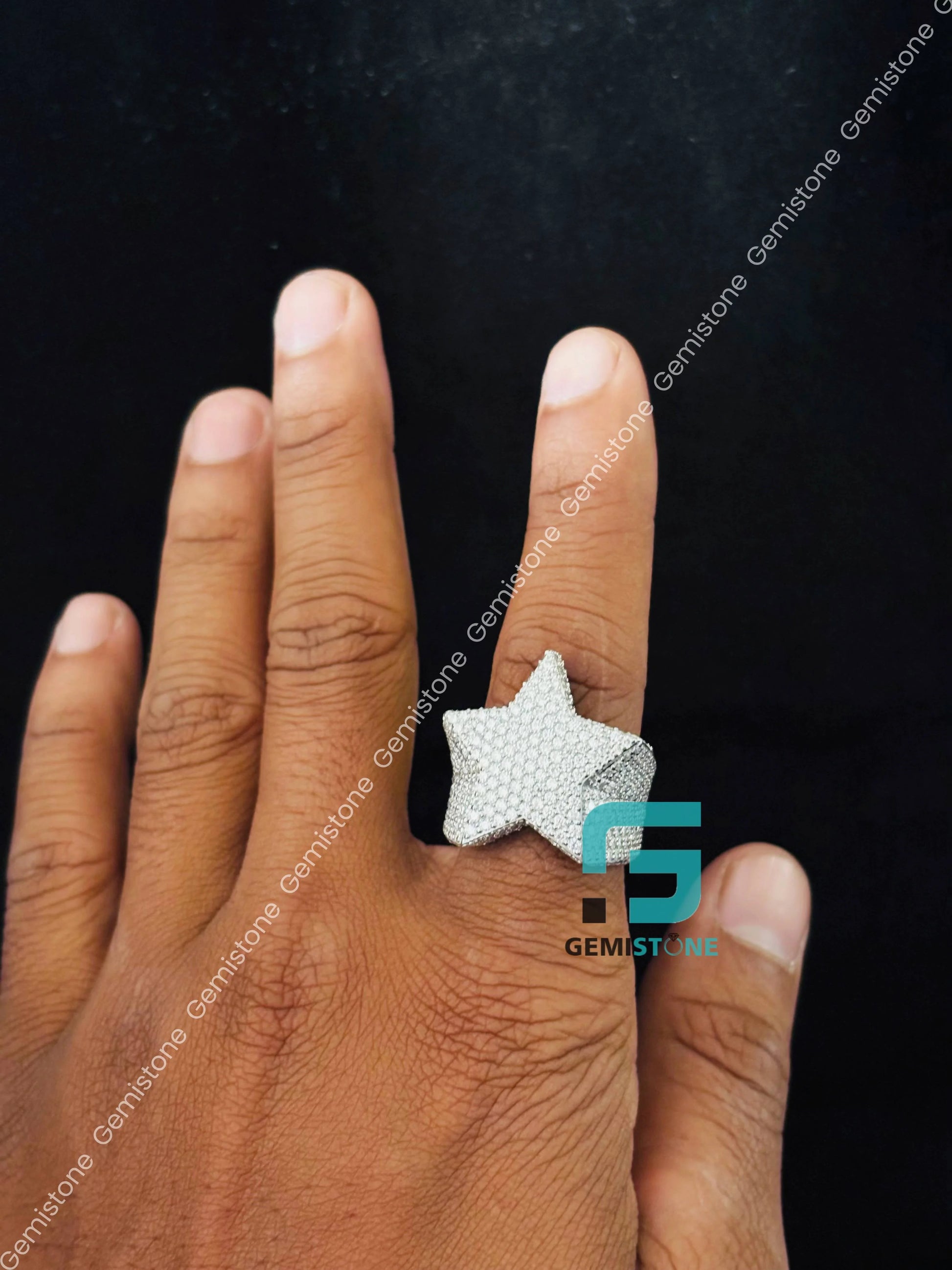 Fully Stuadded Moissanite Star Hip Hop Ring