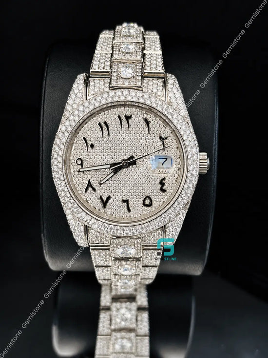 Fully Studded Black Arabic Number Moissanite Watch