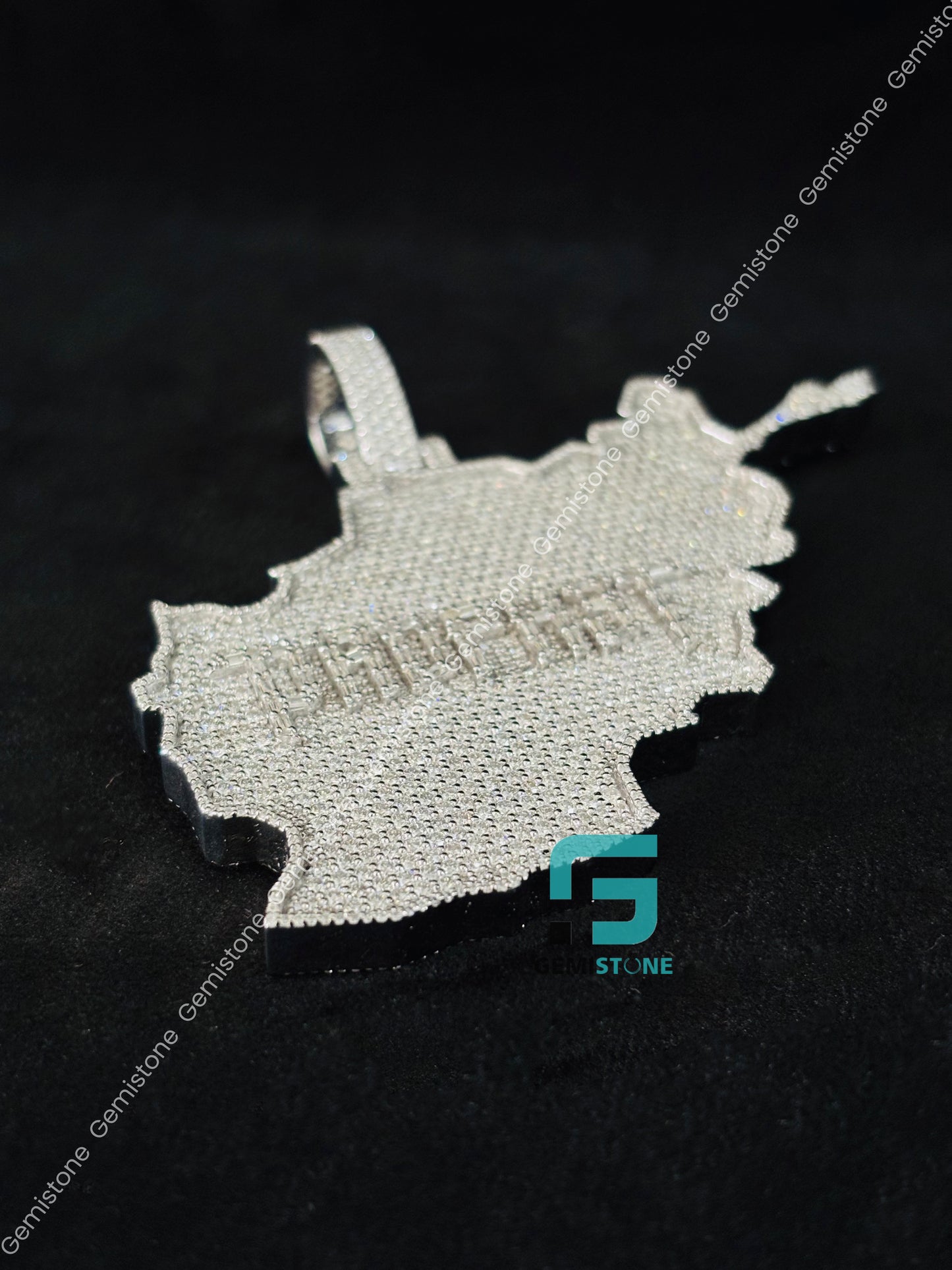 Fully Studded Bust Down Moissanite Map Pendant