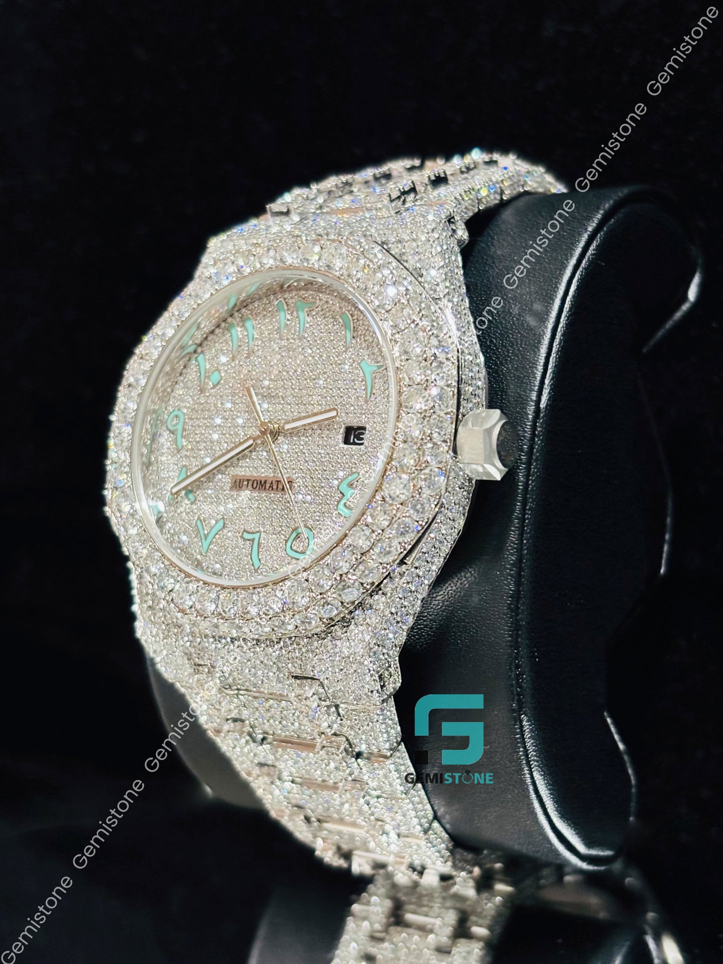 Fully Studded Green Arabic Moissanite Watch