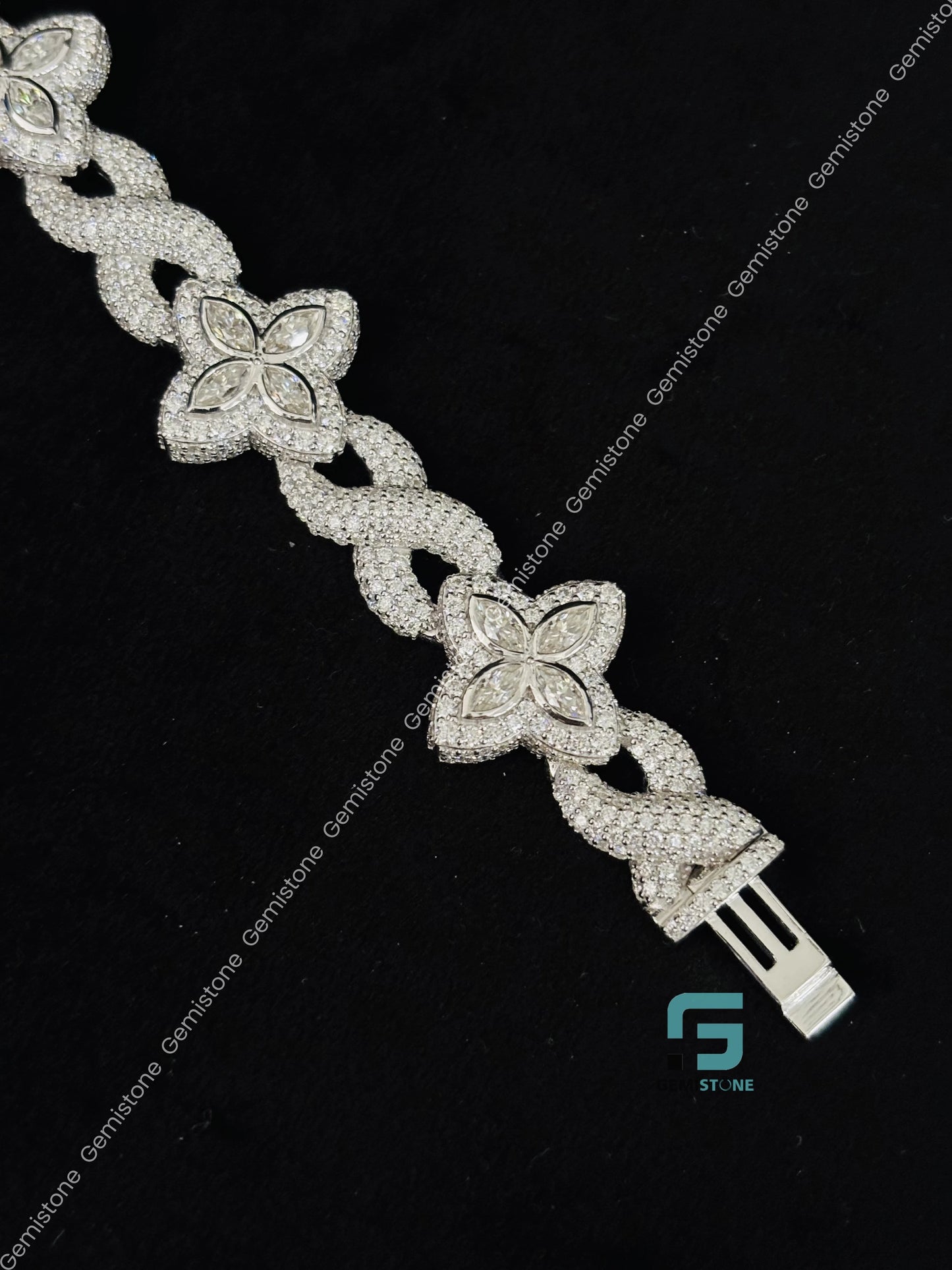 Fully Studded Moissanite Marquise Cut Clover Bracelet