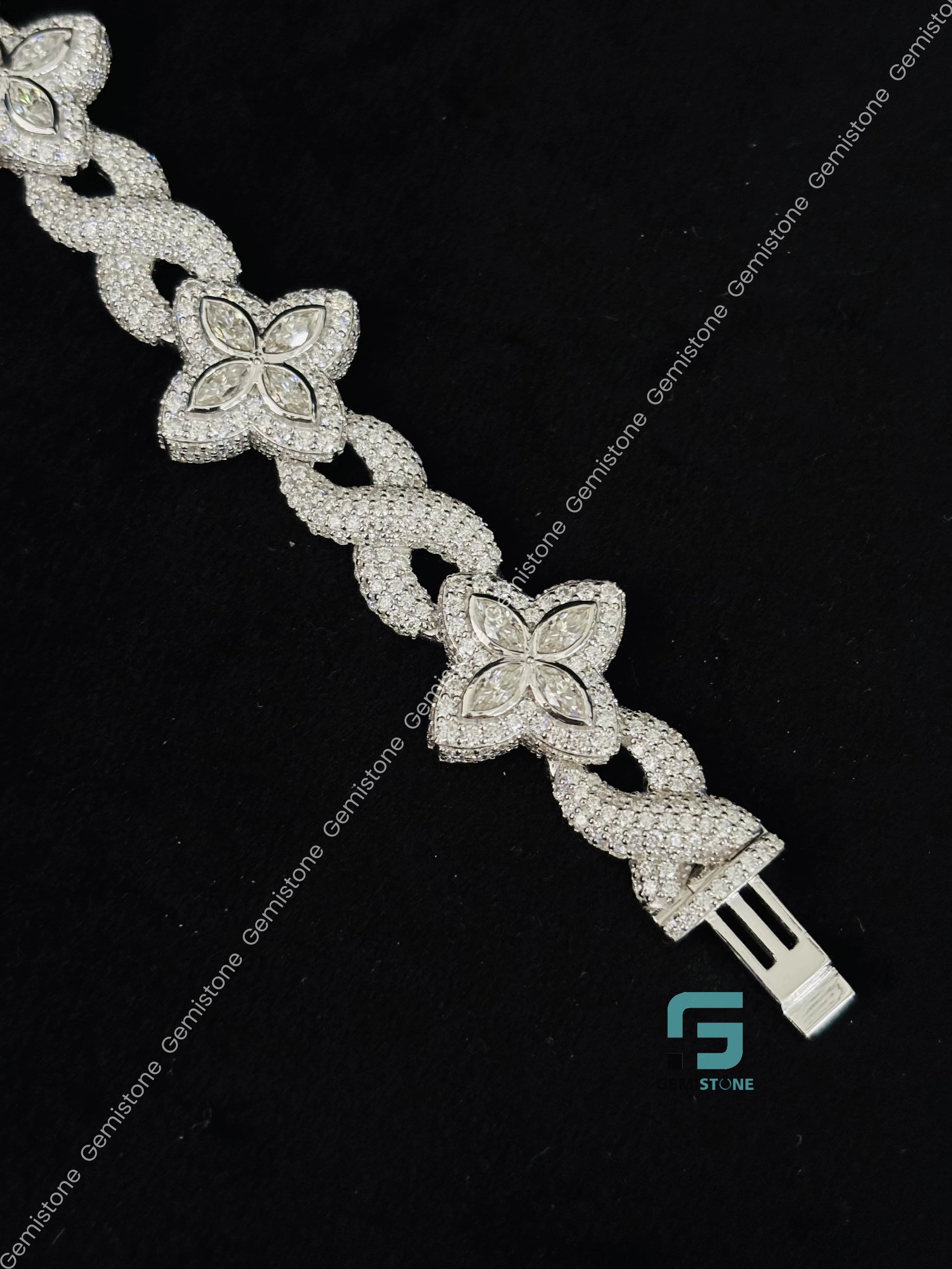Fully Studded Moissanite Marquise Cut Clover Bracelet
