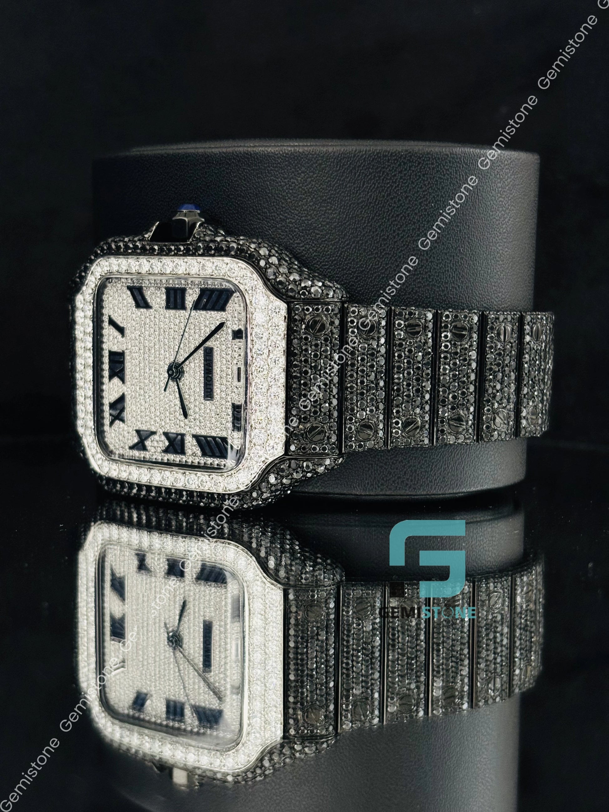 Fully Studded Moissanite Roman Number Watch For Him