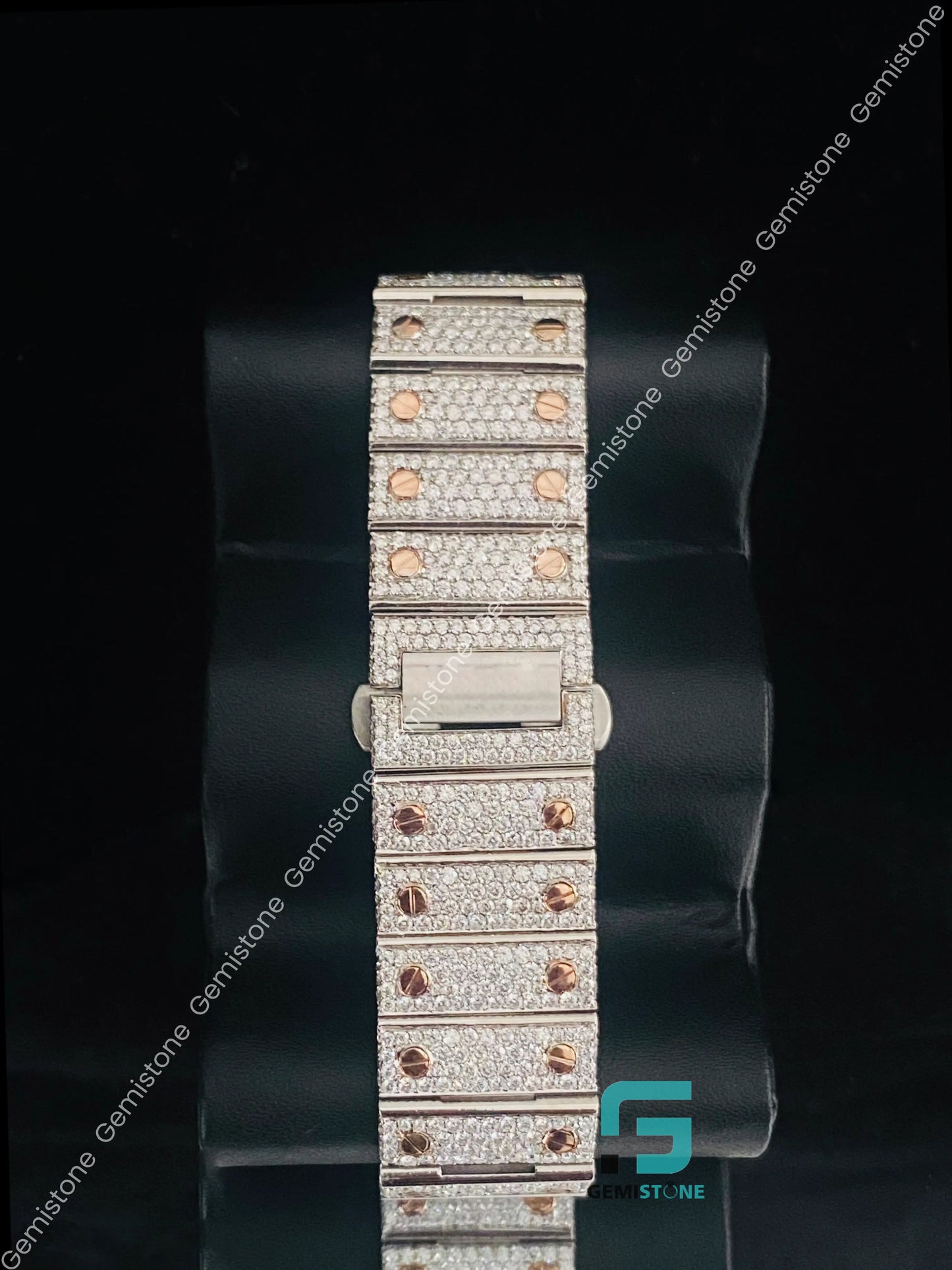 Fully Studded Stainlees Steel Rose Gold Plated Customized Moissanite Watch