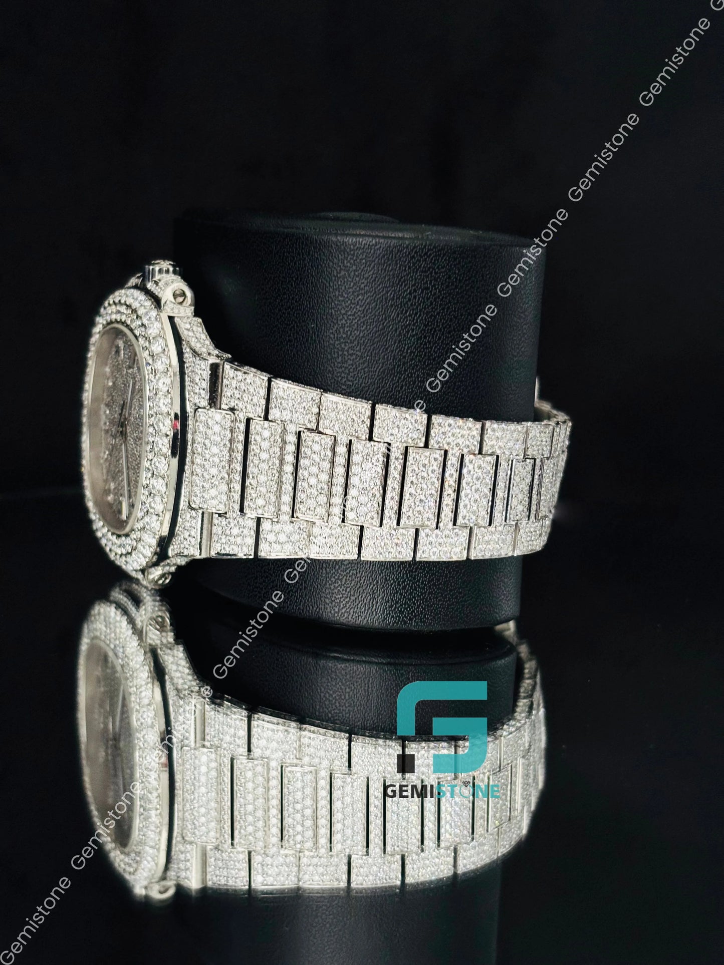 41MM Fully Iced Baguette Bar Moissanite Patek Philippe Watch