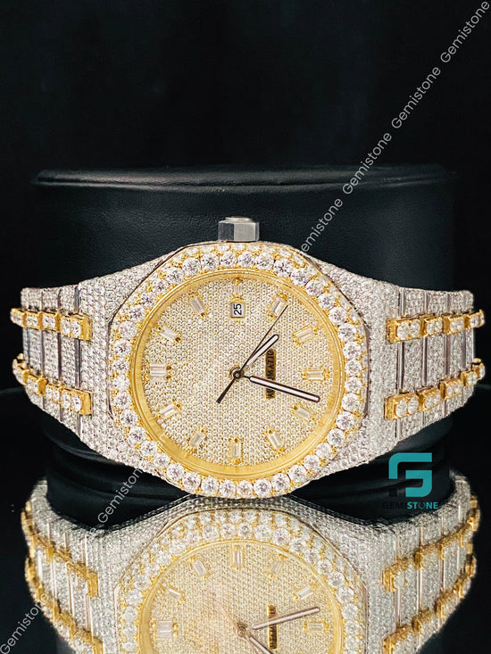 Men's Baguette Bar Fully Studded Rapper Moissanite Watch