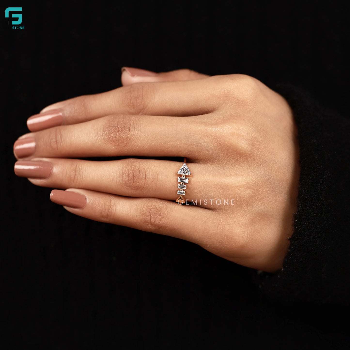 Baguette & Trillion Cut Minimalist Lab Diamond Arrow Band