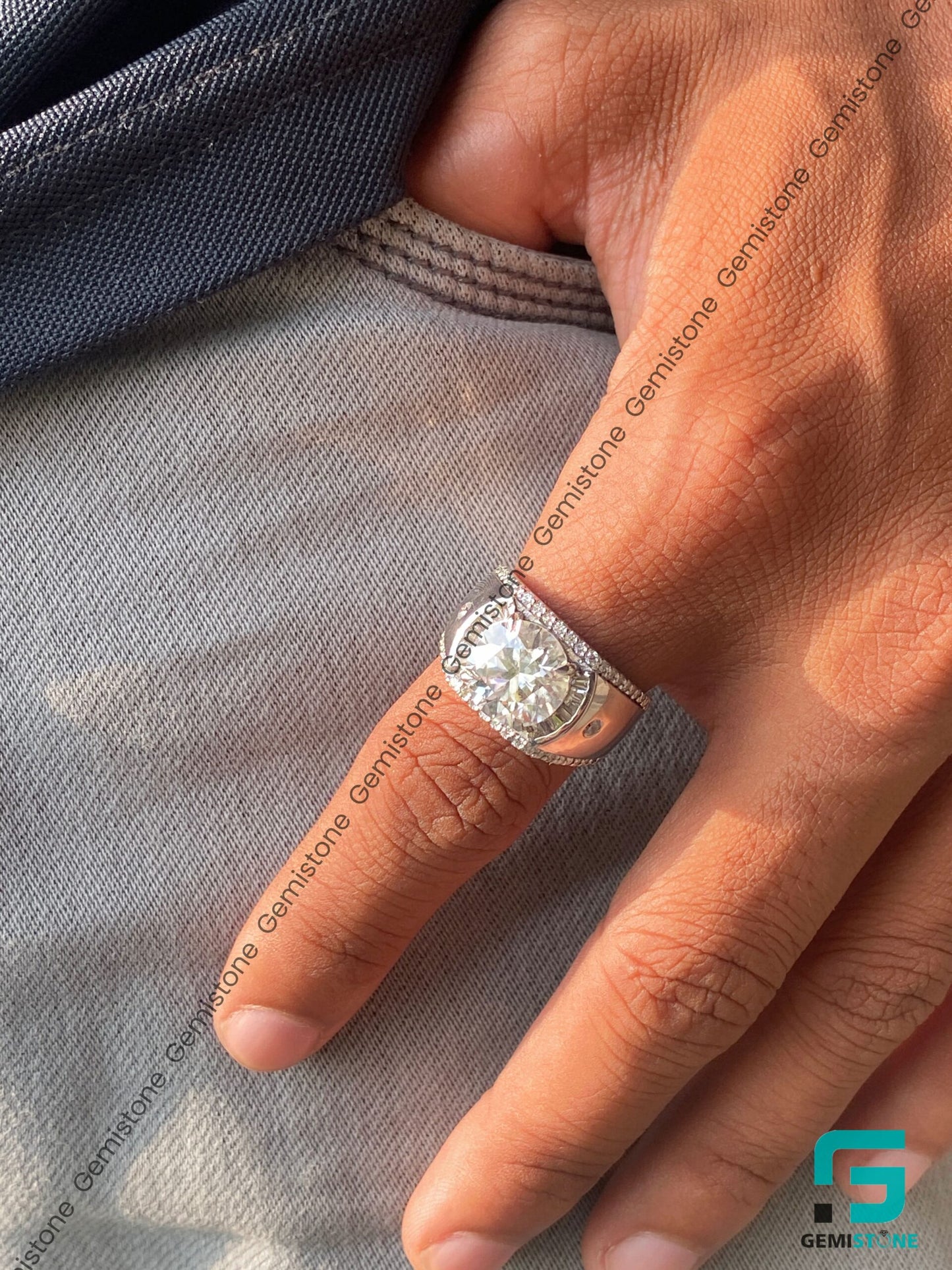 Mens 5Ct Round Cut Moissanite Diamond Hip Hop Ring