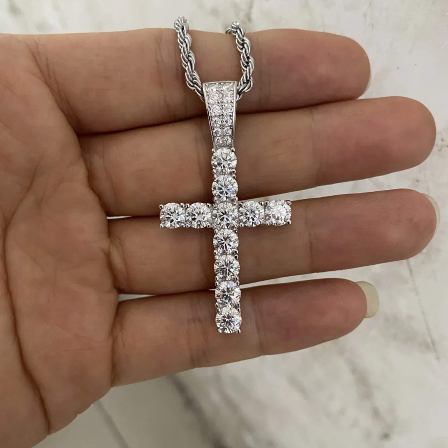 VVS Round Cut Moissanite Diamond Cross Pendant Men's