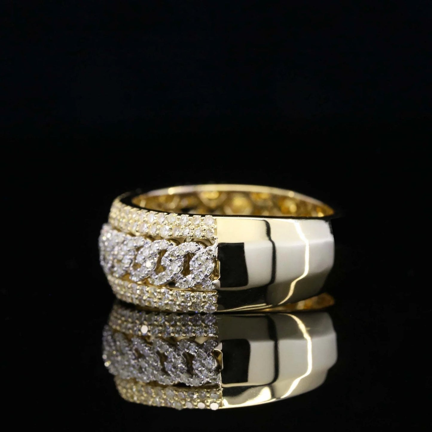 Classic Half Eternity Round Moissanite Diamond Cuban Link Ring