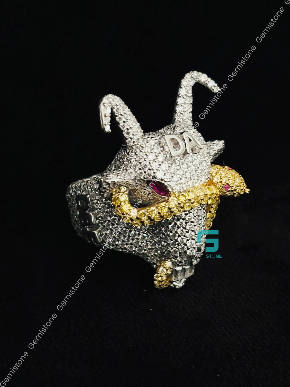 Snack Goat Skull Moissanite Animal Face Statement Ring