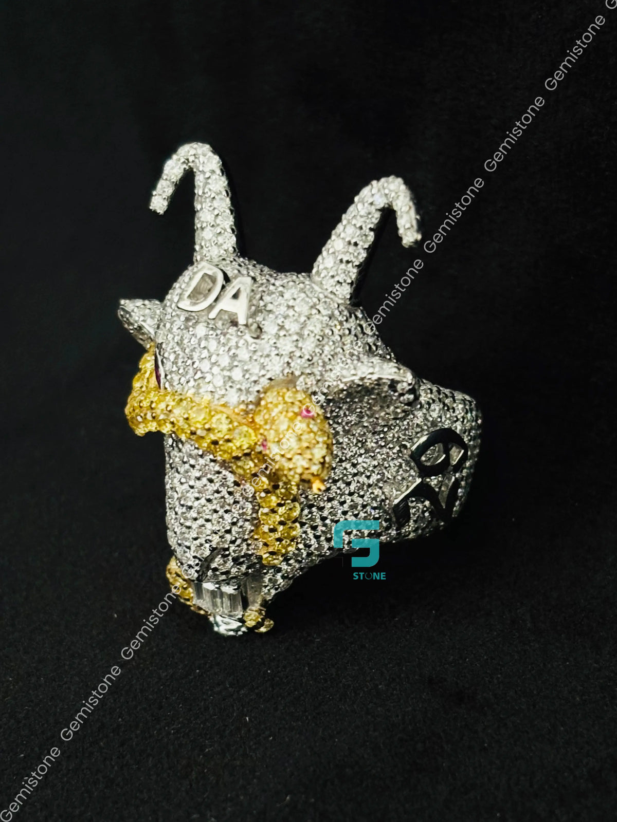 Snack Goat Skull Moissanite Animal Face Statement Ring
