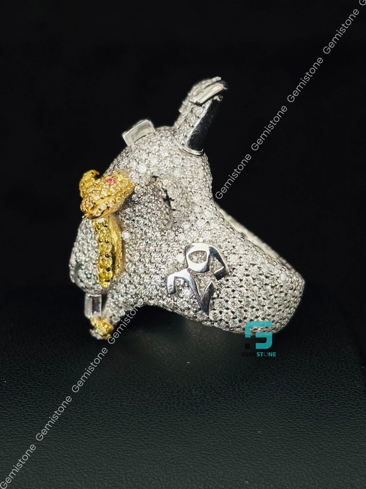Snack Goat Skull Moissanite Animal Face Statement Ring