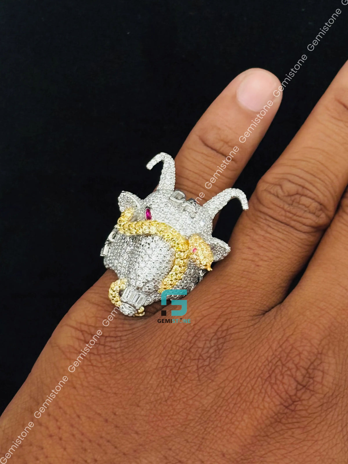 Snack Goat Skull Moissanite Animal Face Statement Ring