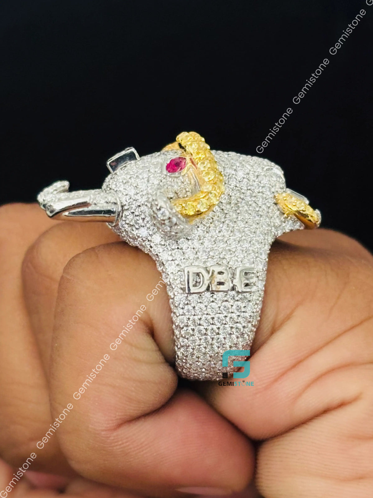 Snack Goat Skull Moissanite Animal Face Statement Ring