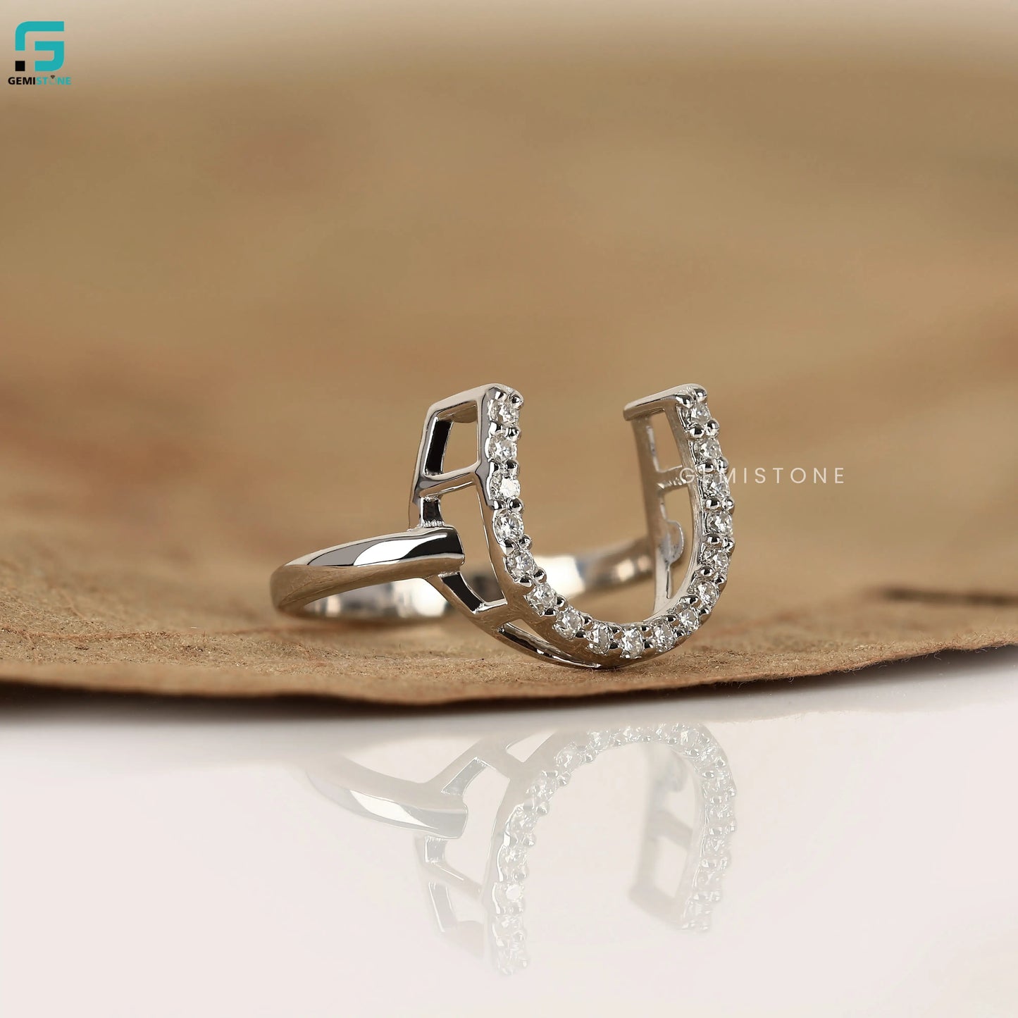Good Luck Charm U Shape Statement Round Lab Diamond Ring 