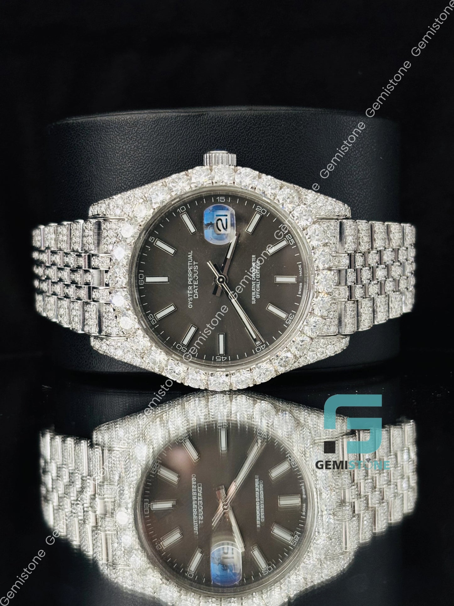 Gray Dial White Bar Moissanite Hip Hop Wrist Watch