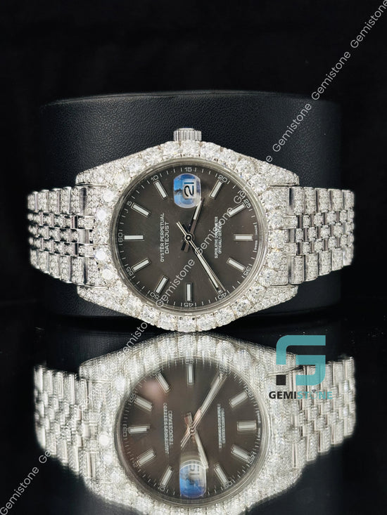 Gray Dial White Bar Moissanite Hip Hop Wrist Watch