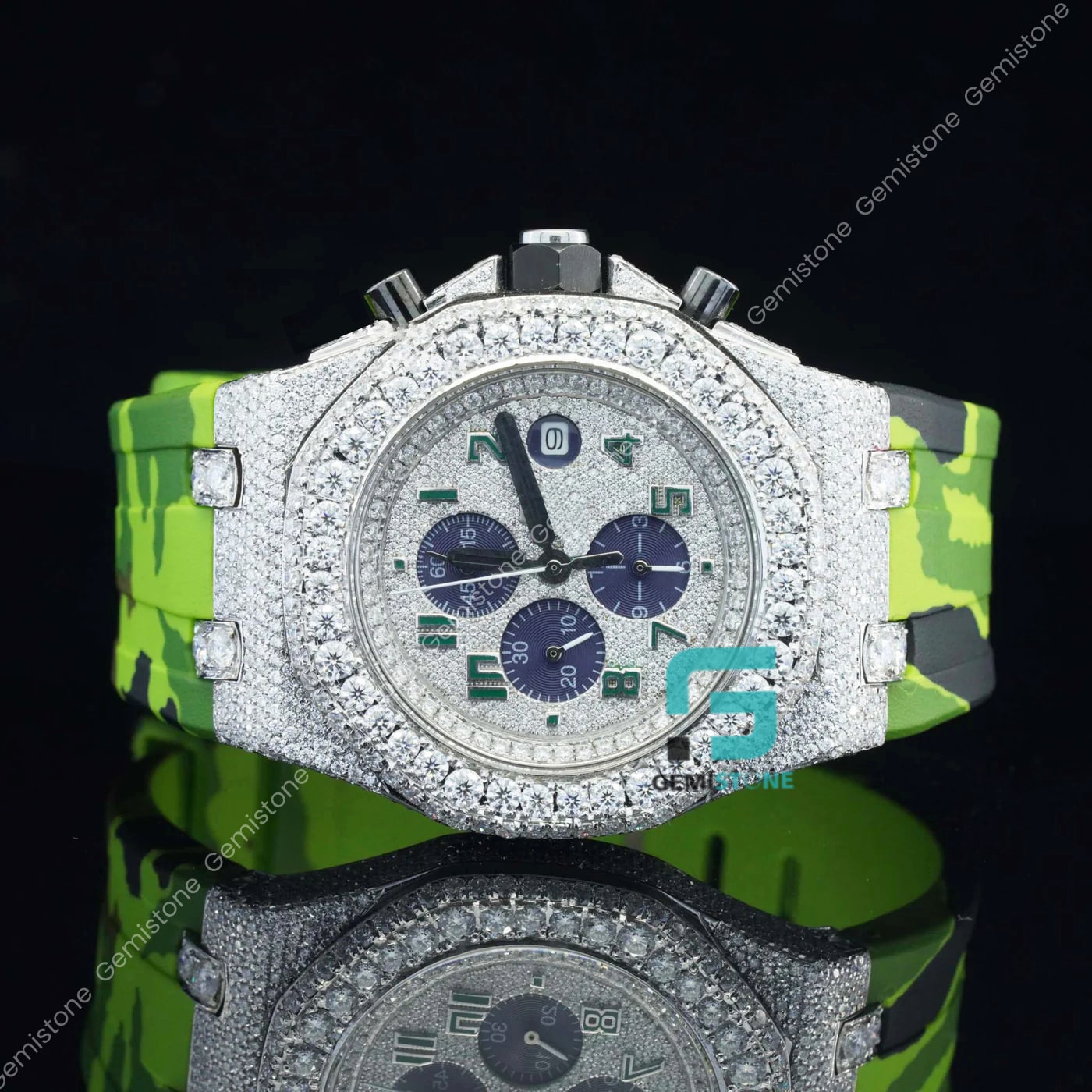 Green-Silicon-Belt-Diamond-Watch