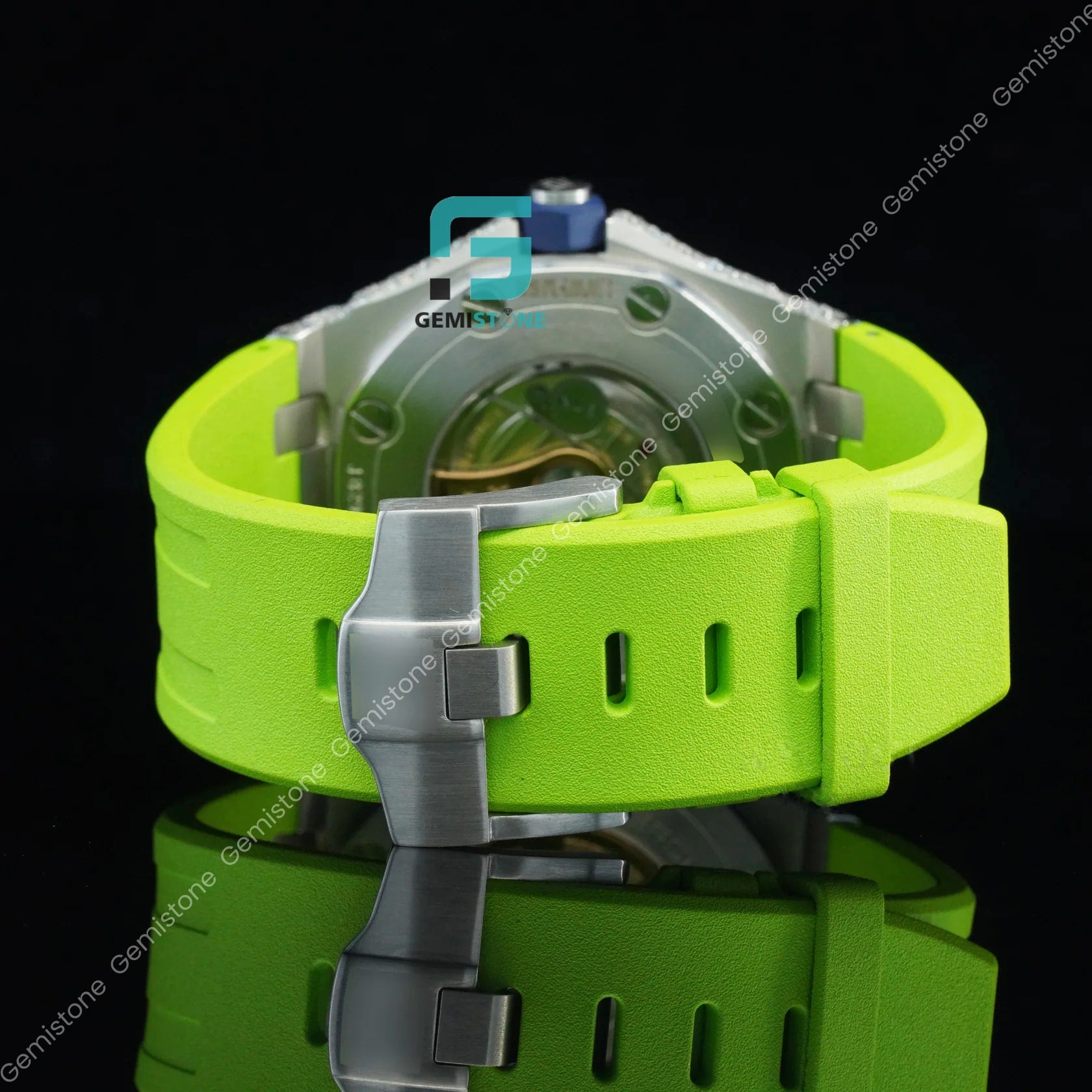 Green-Silicon-Rubber-Band-Moissanite-Watch
