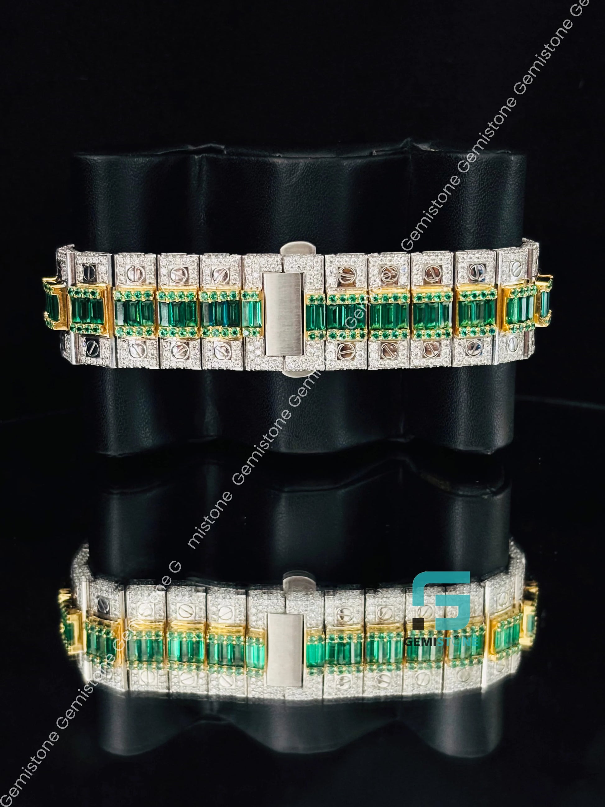 Green Baguette Stone Moissanite Cartier Watch For Men