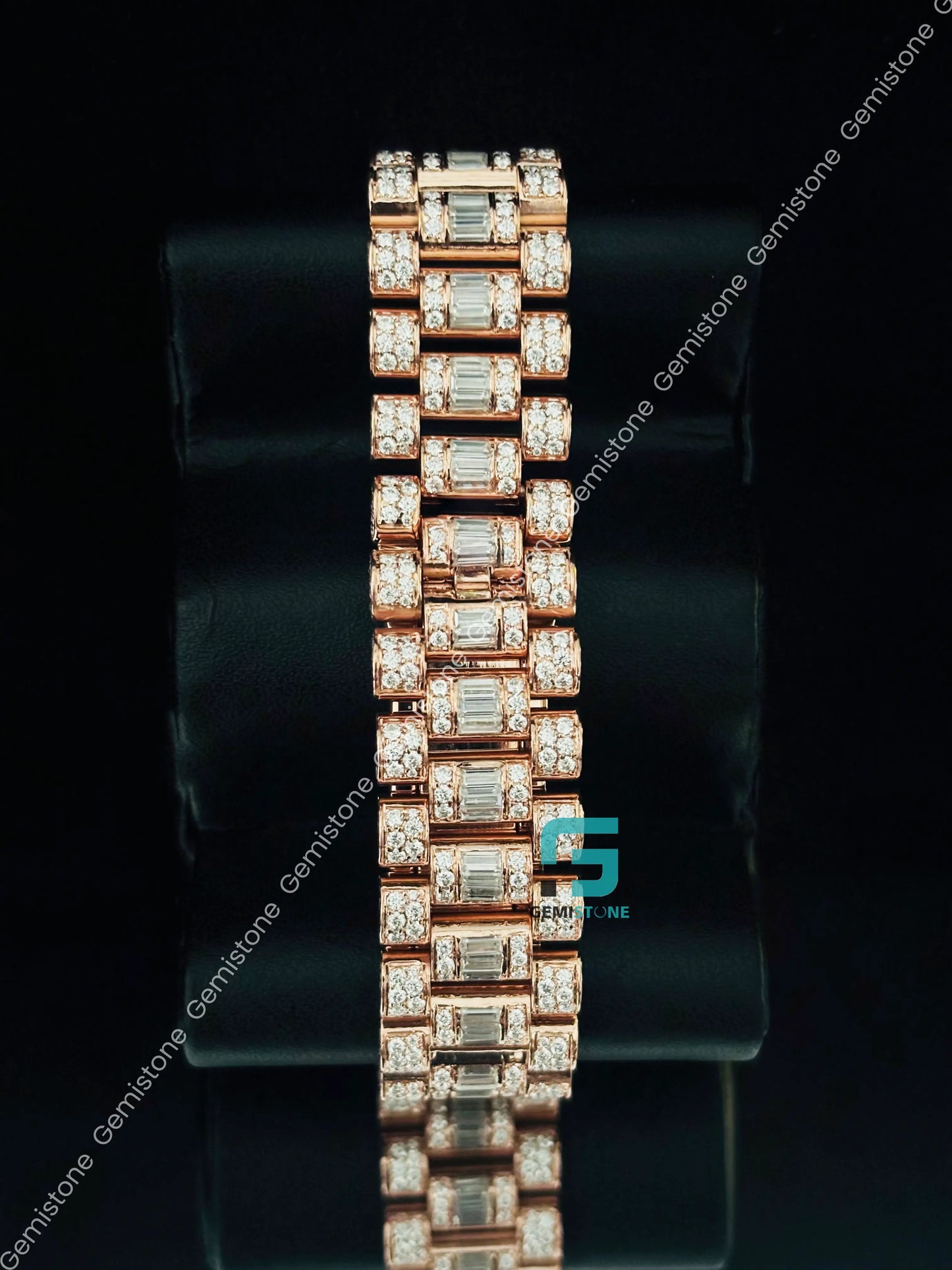 Green Dial Day Date Moissanite Baguette Watch 