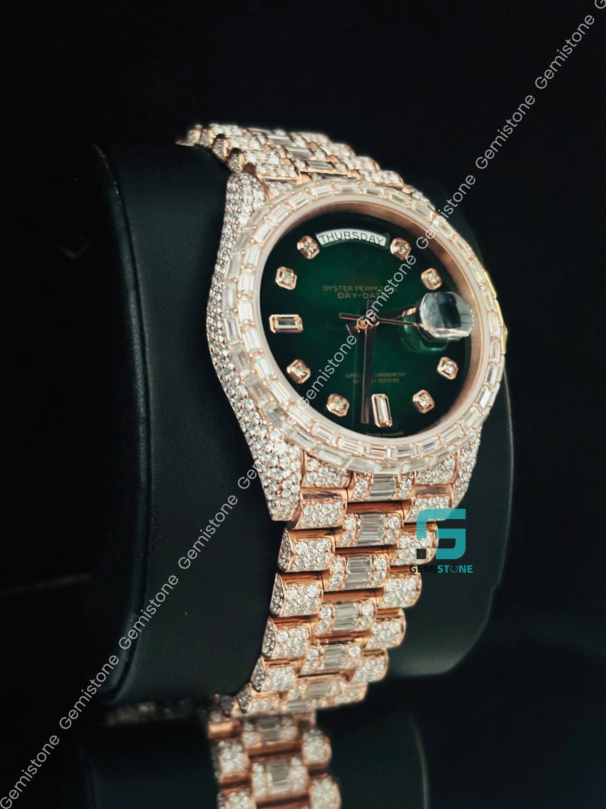 Green Dial Moissanite Baguette Watch