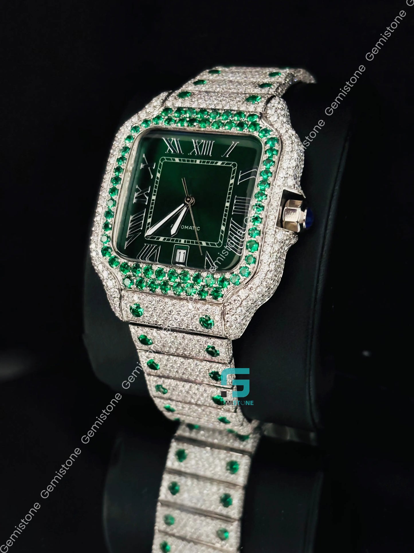 Green Dial Moissanite Roman Number Cartier Watch