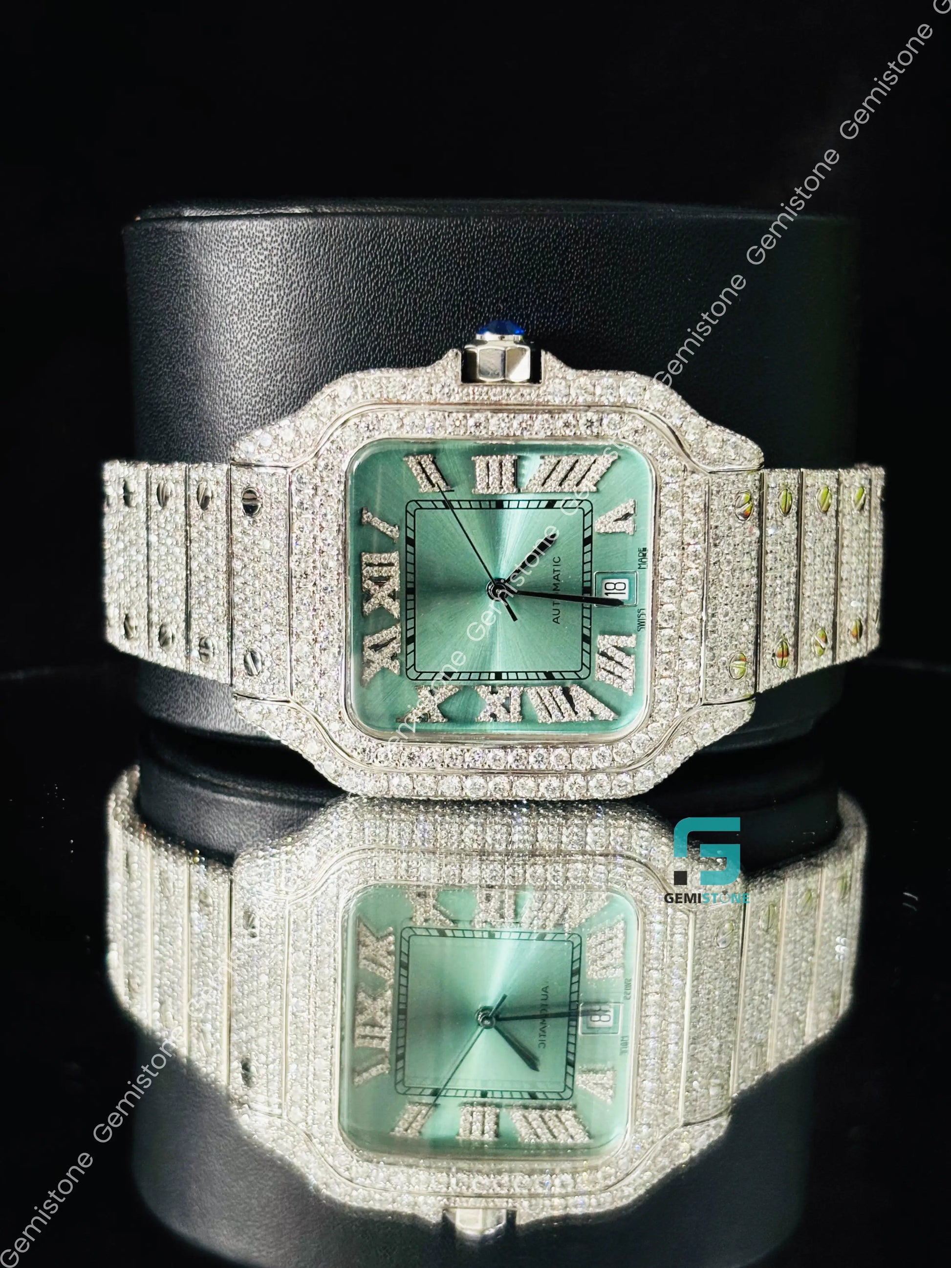 Green Dial Moissanite Studded Iced Out Watch