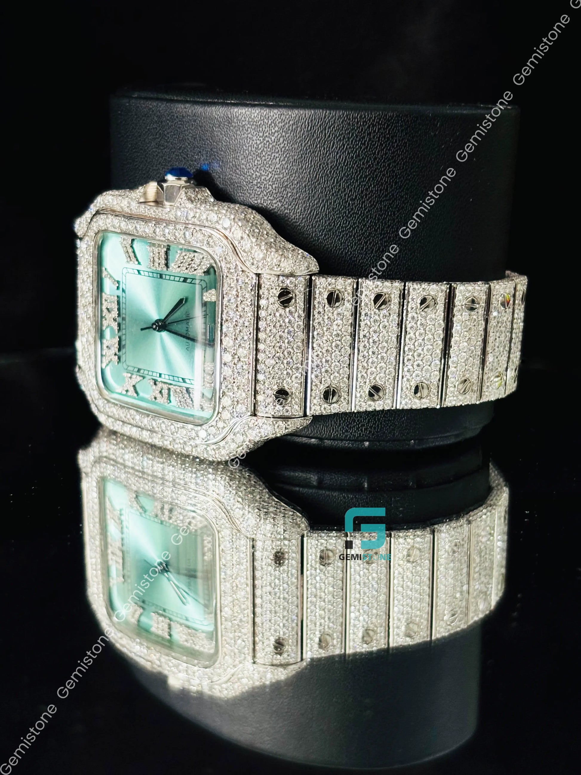 Green Dial Moissanite Studded Iced Out Watch For Men