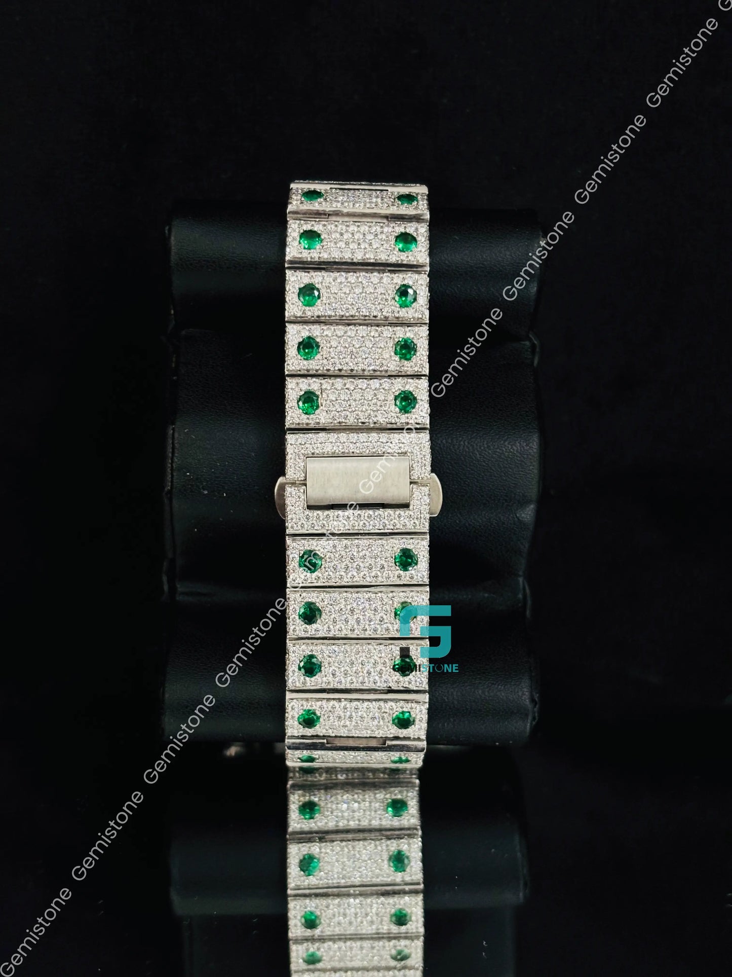 Green Diamond Studded Moissanite Cartier Iced Out Watch For Men