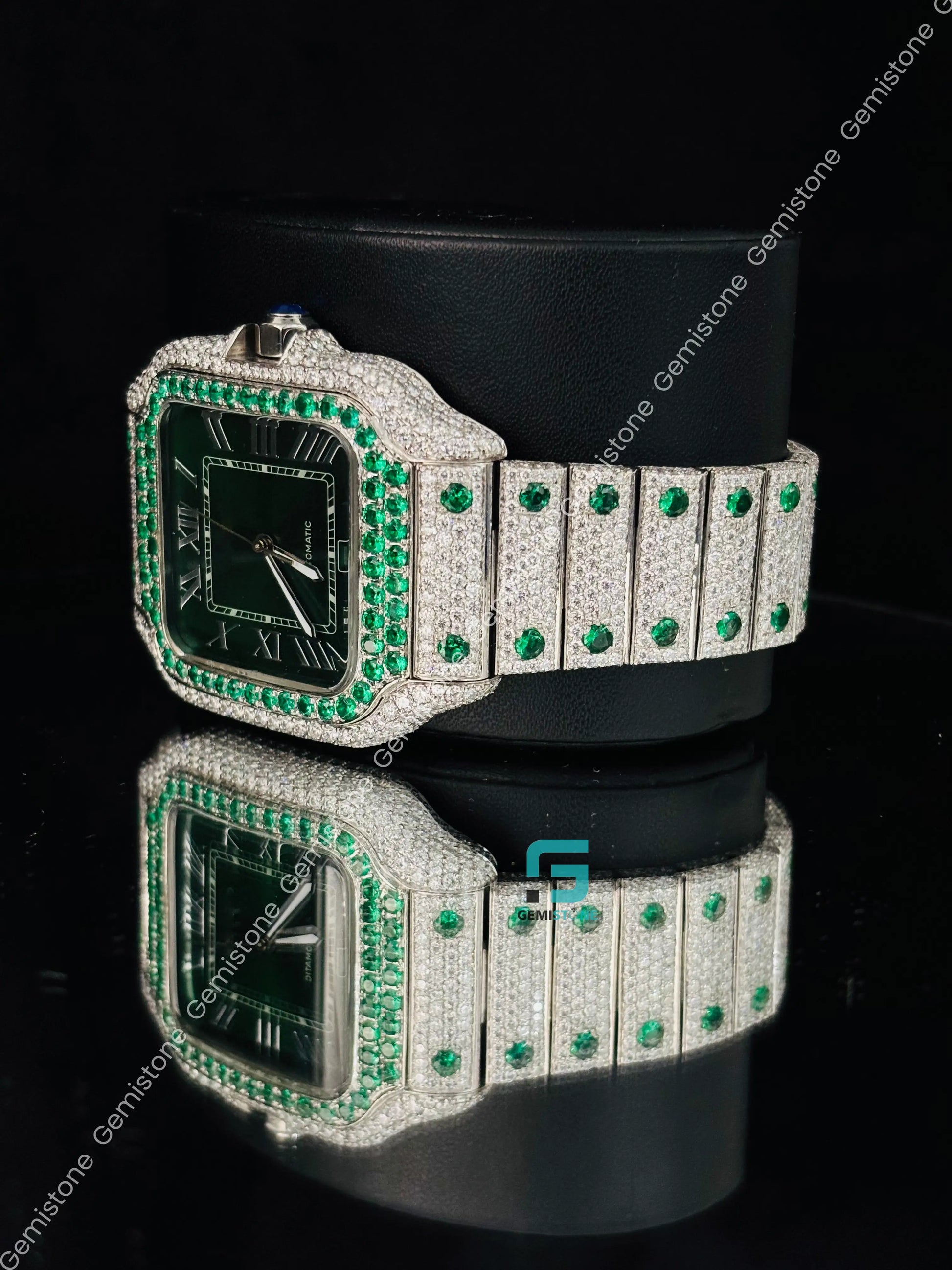 Green Diamond Studded Moissanite Cartier Watch