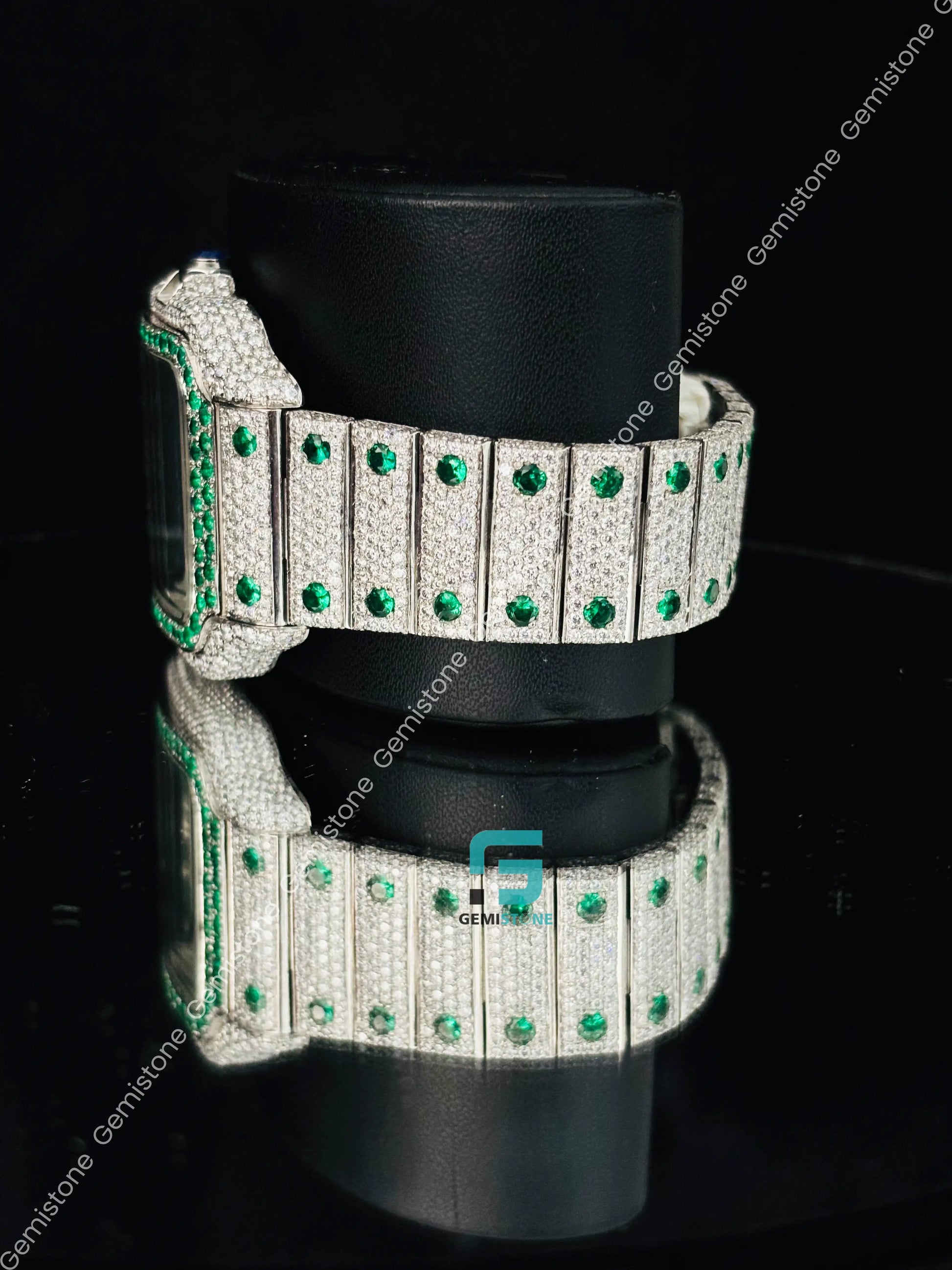 Green Diamond Studded Moissanite Cartier Watch For Men