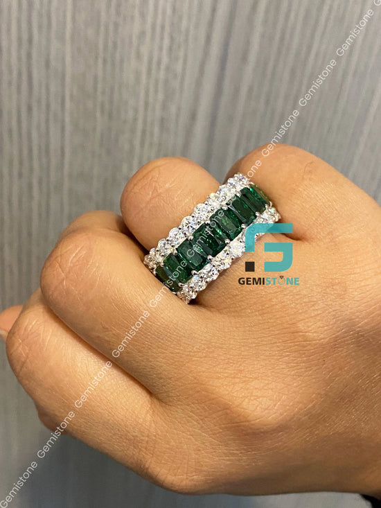 Green Emerald Eternity Wedding Band