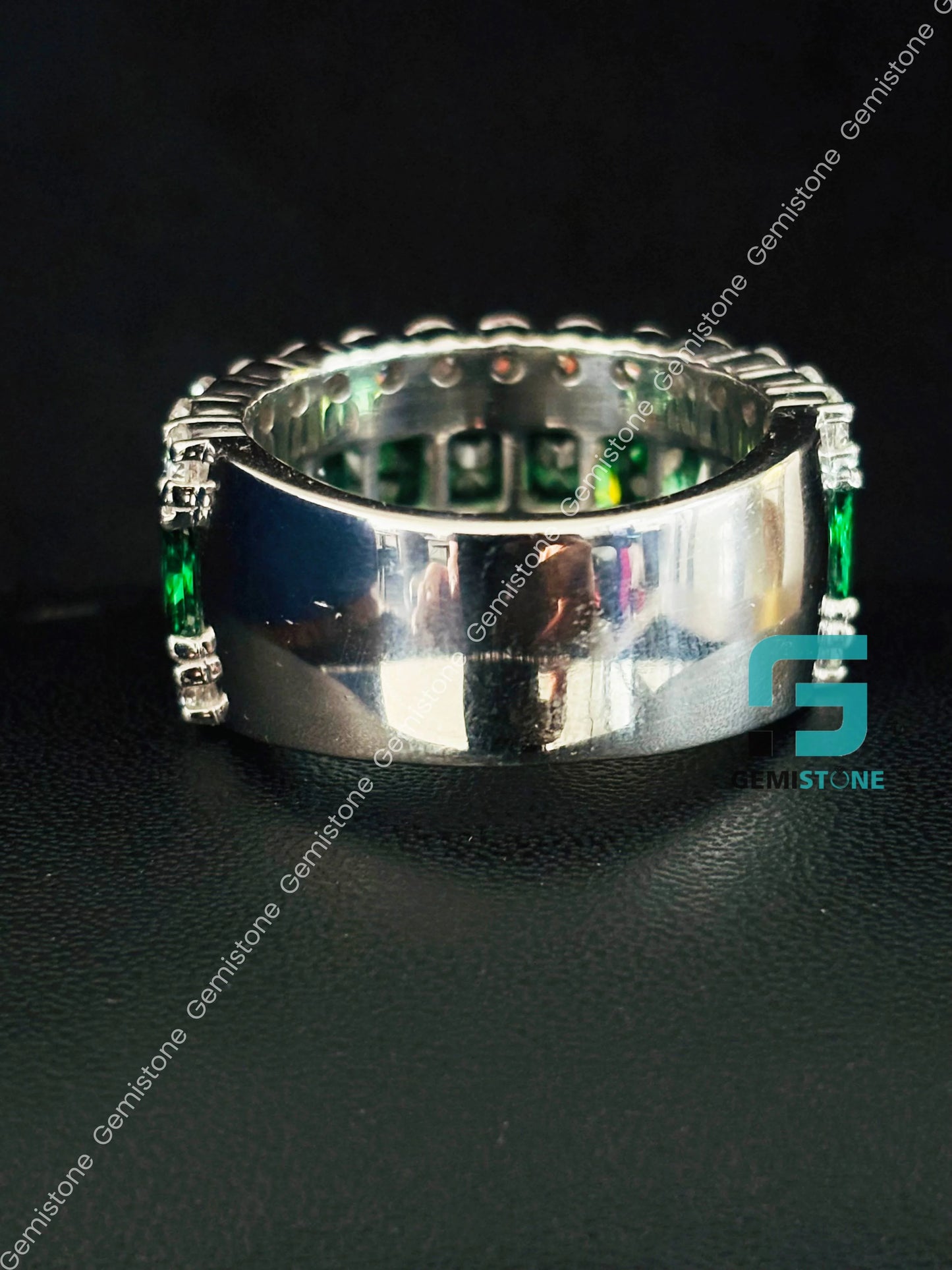 Green Emerald Eternity Wedding Band For Women
