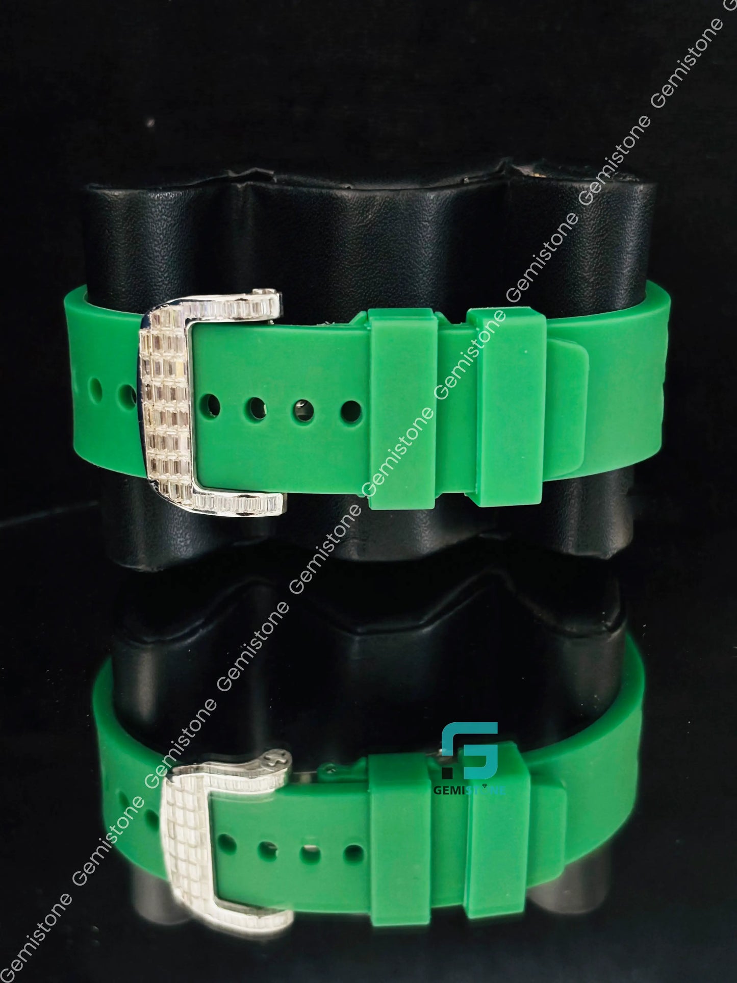 Green Silicon Starp Moissanite Baguette Hip Hop Watch For Men