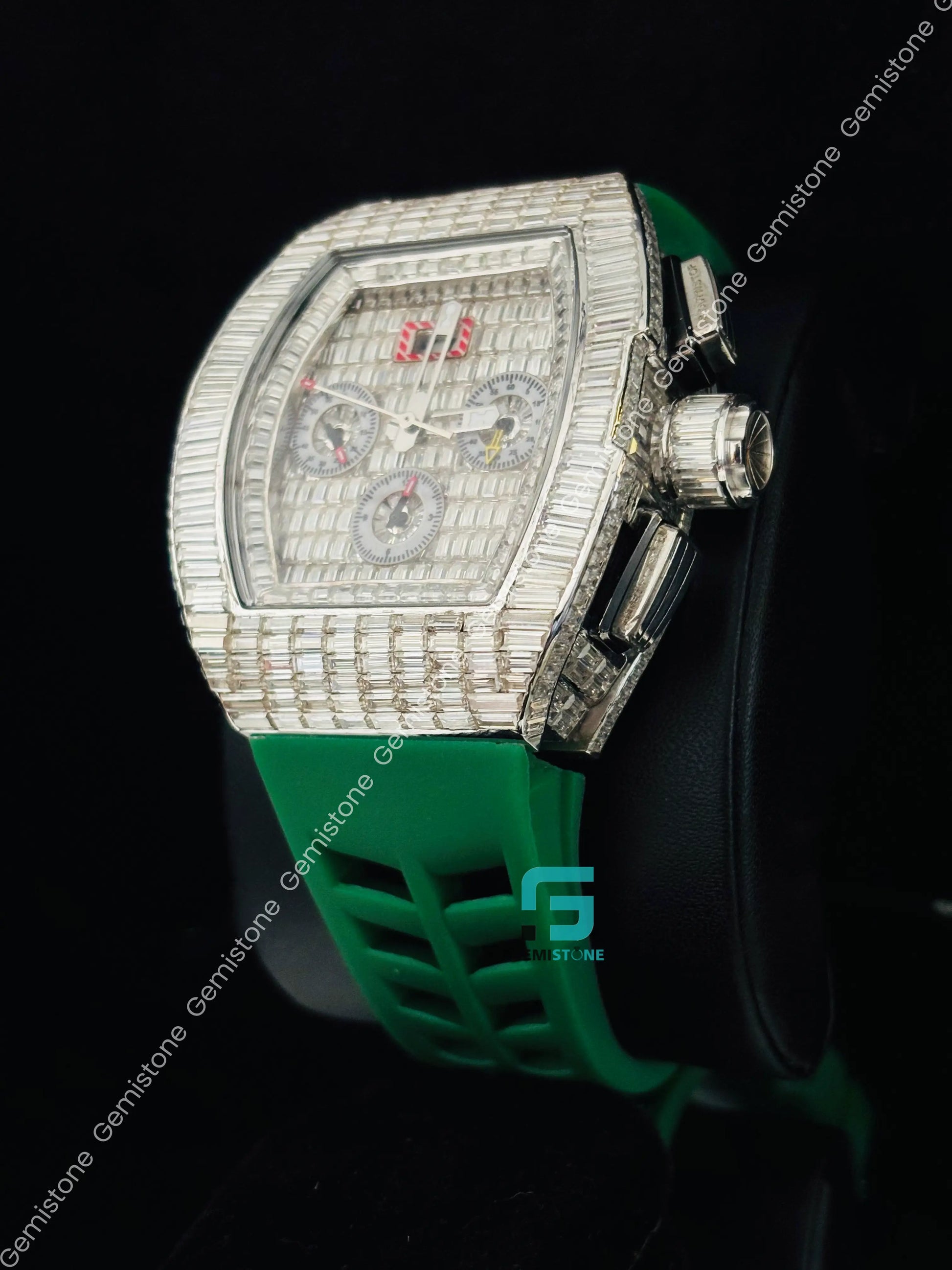 Green Silicon Starp Moissanite Baguette Watch