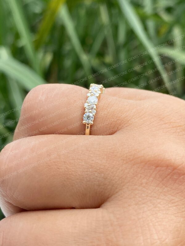 Round and Tapered Baguette Cut Moissanite Mosaic Diamond Wedding Band For Women | Half Eternity Matching Band