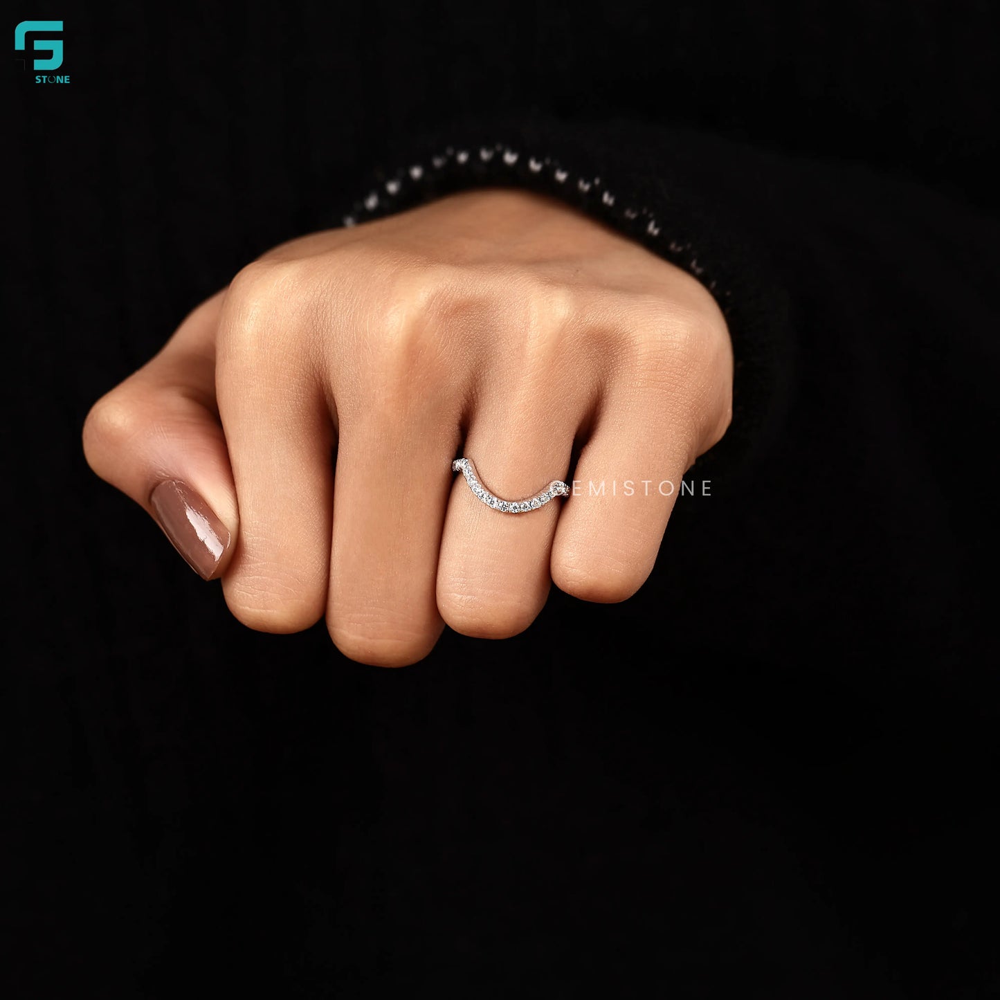 Half Eternity Round Curved Lab Grown Diamond Wedding Band