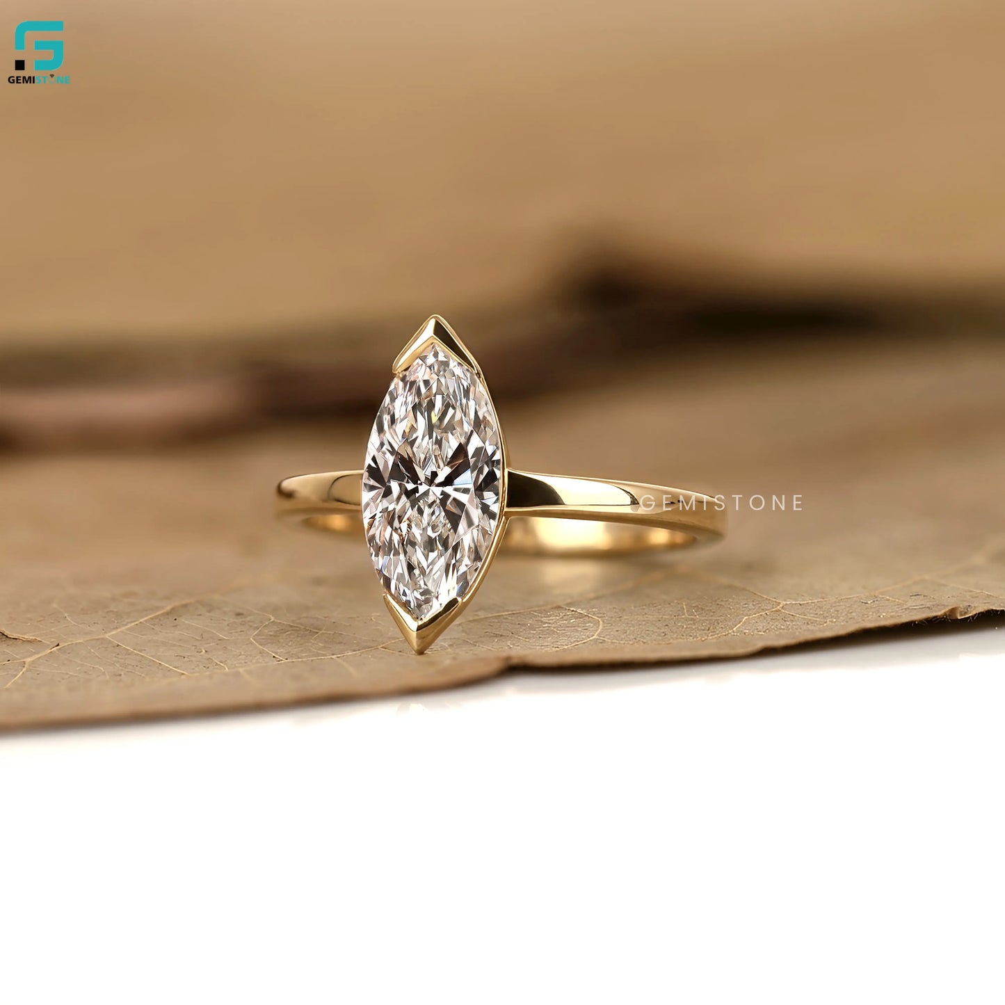Half Bezel Marquise Lab Diamond Wedding Ring 