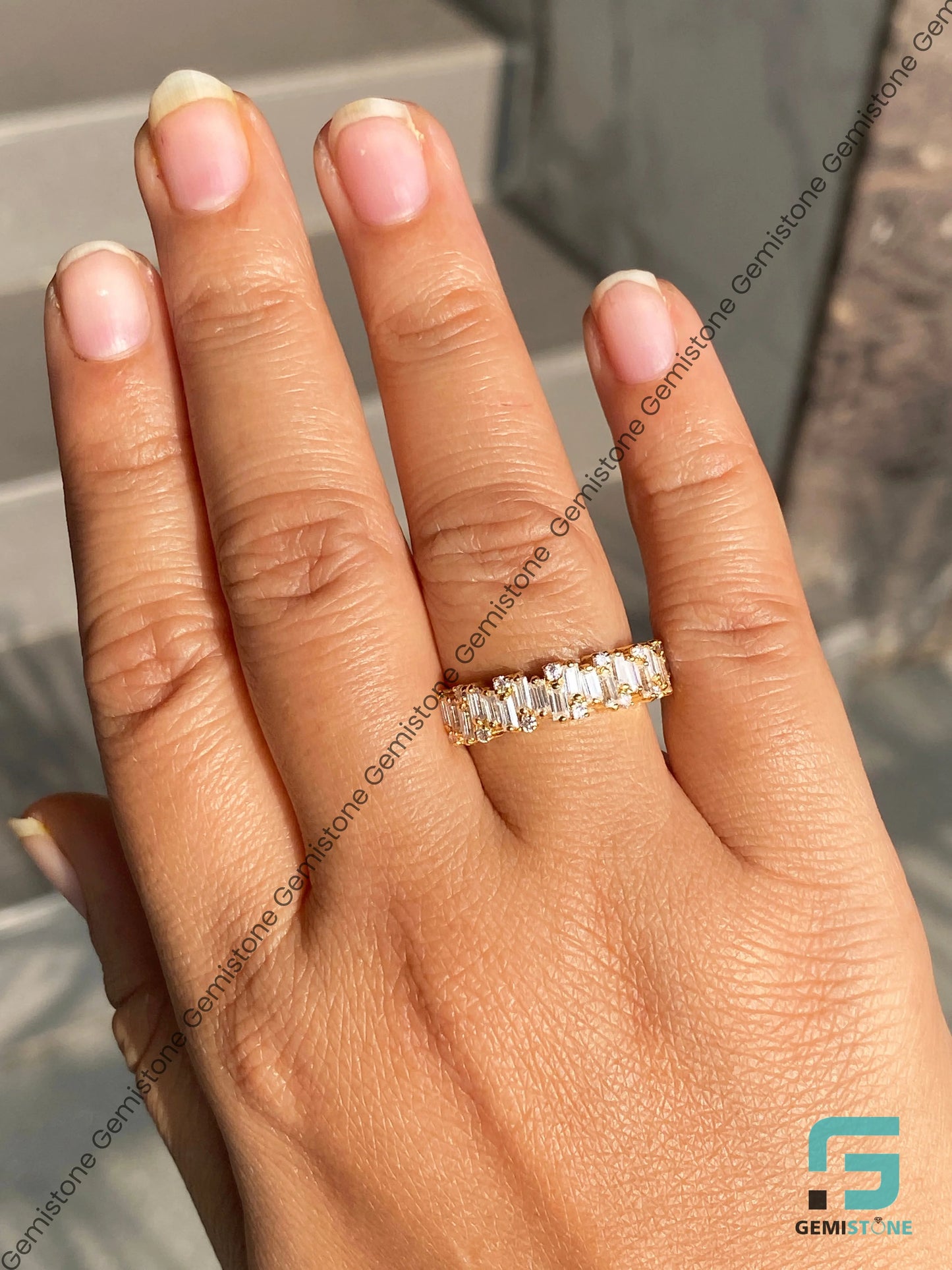 Half Eternity Baguette Moissanite Wedding Band For Her
