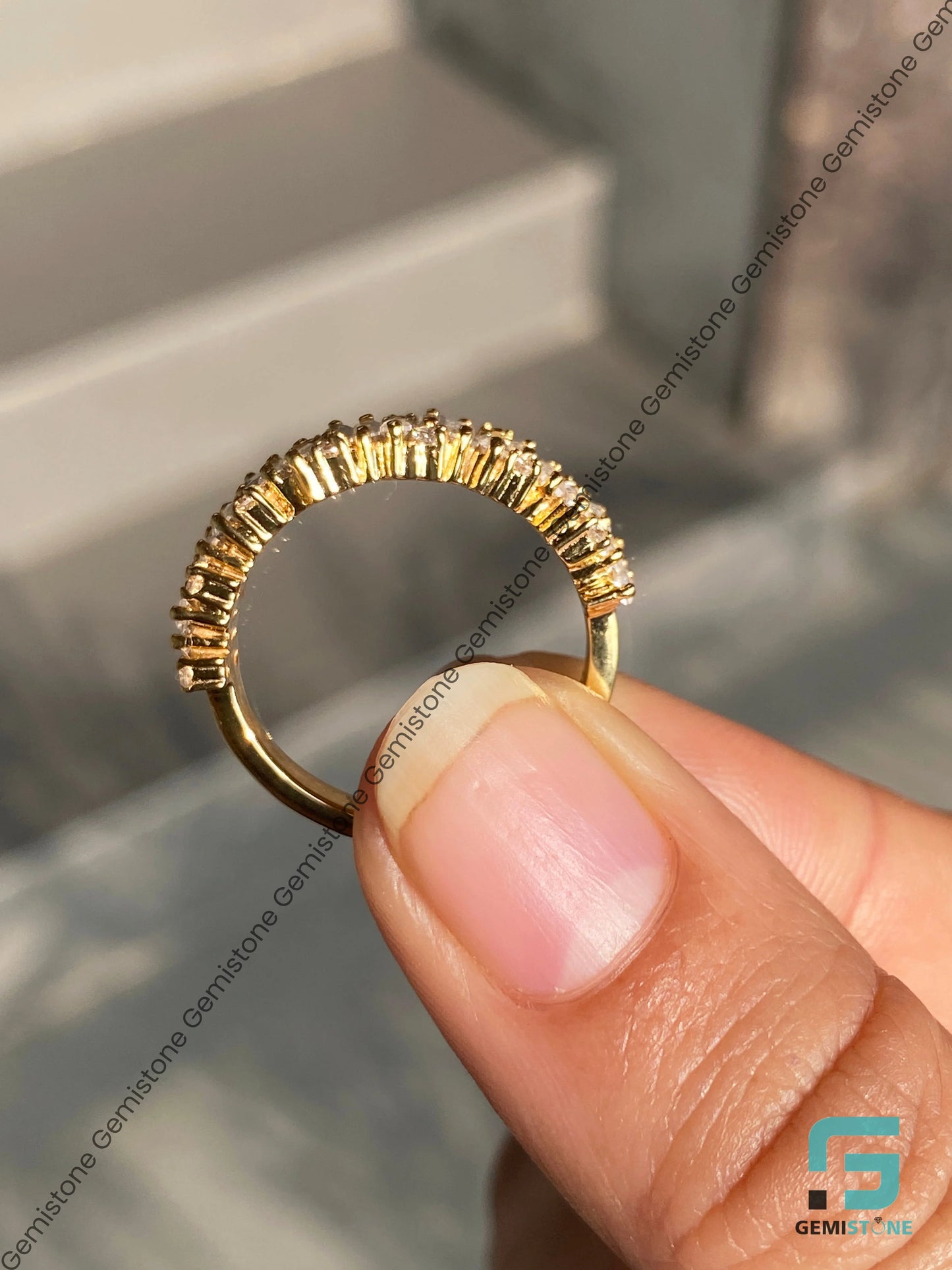 Half Eternity Baguette Round Moissanite WeddingBand For Her