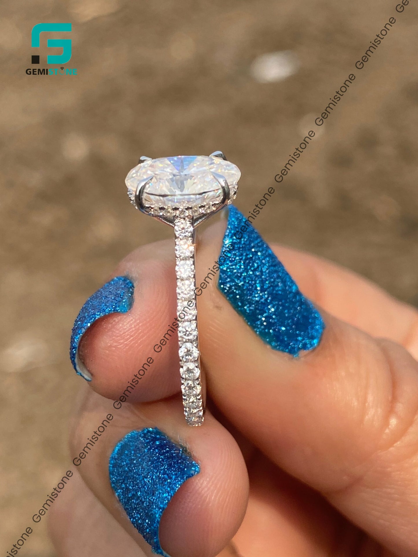 3 CT Oval Cut Moissanite Hidden Halo Simone Biles Engagement Ring