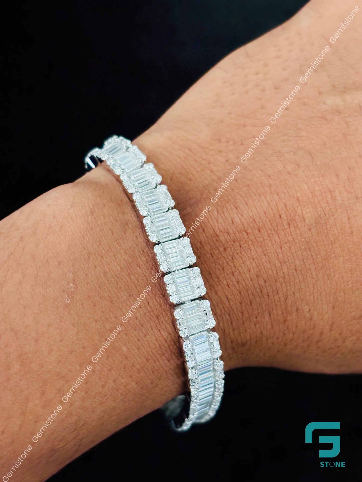 Halo Tennis Baguette Diamond Moissanite Bracelet