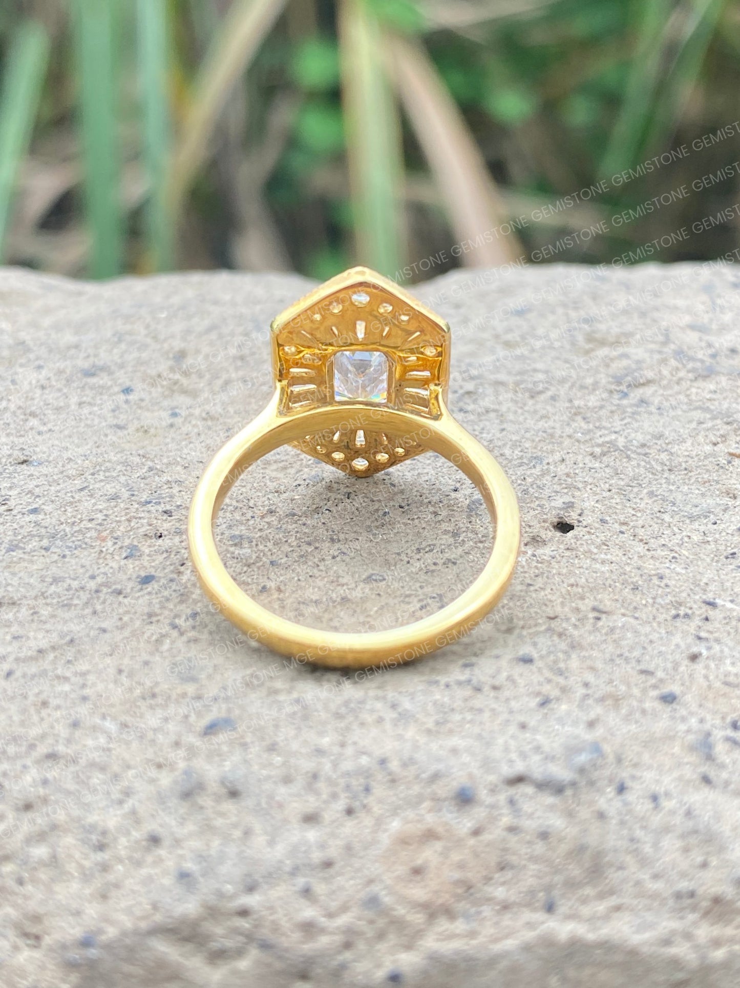 Emerald Cut Moissanite Halo Cluster Vintage Engagement Ring