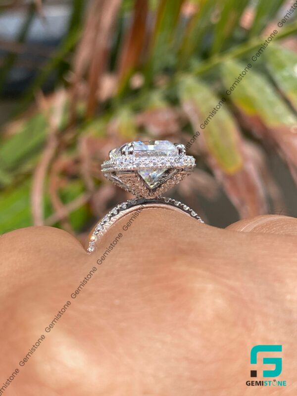 Unique Pave Setting Moissanite 5 CT Halo Radiant Engagement Ring