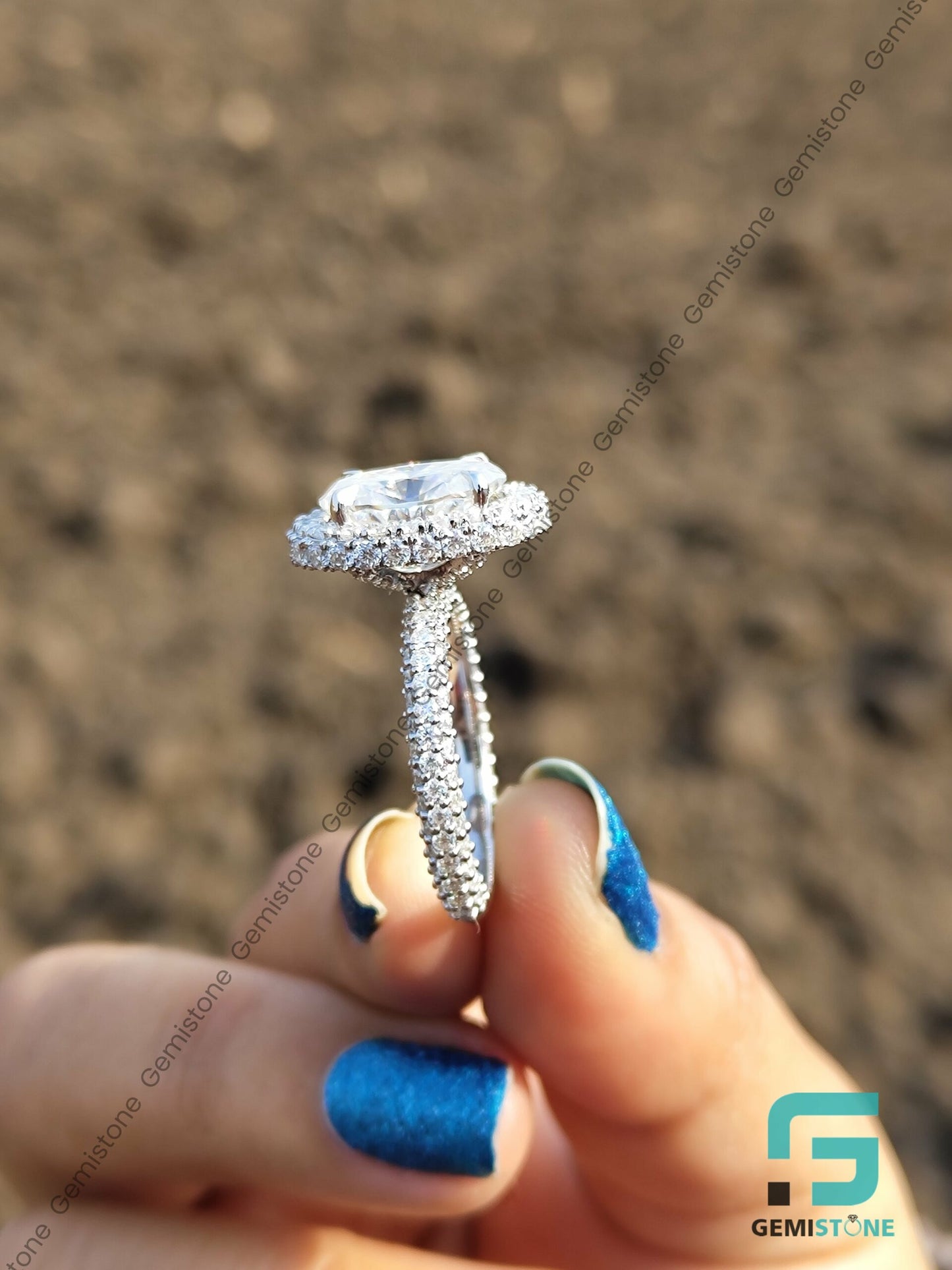 4.5CT Moissanite Hidden Halo Oval Engagement Ring | Oval Diamond Pave Halo Ring